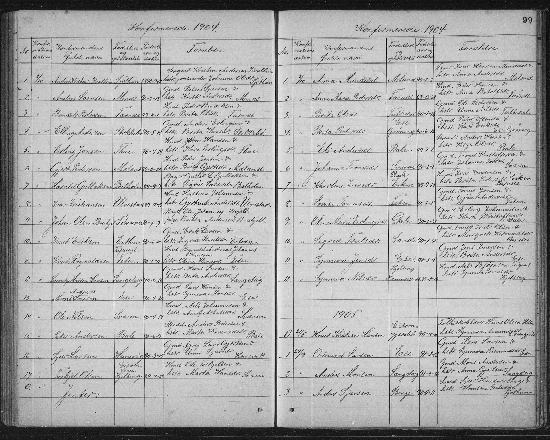 Balestrand sokneprestembete, AV/SAB-A-79601/H/Hab/Haba/L0002: Parish register (copy) no. A 2, 1880-1919, p. 99