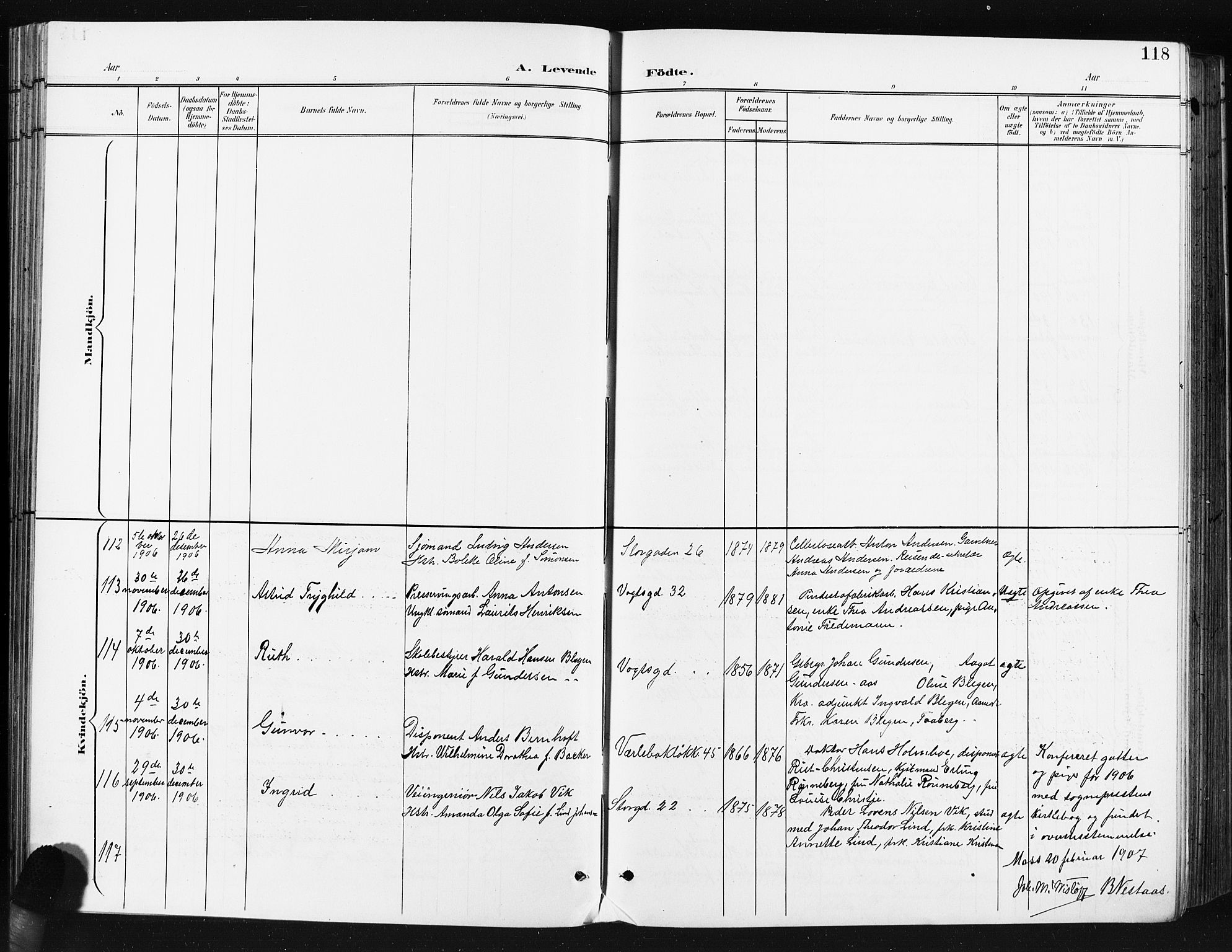 Moss prestekontor Kirkebøker, AV/SAO-A-2003/G/Ga/L0007: Parish register (copy) no. I 7, 1901-1912, p. 118