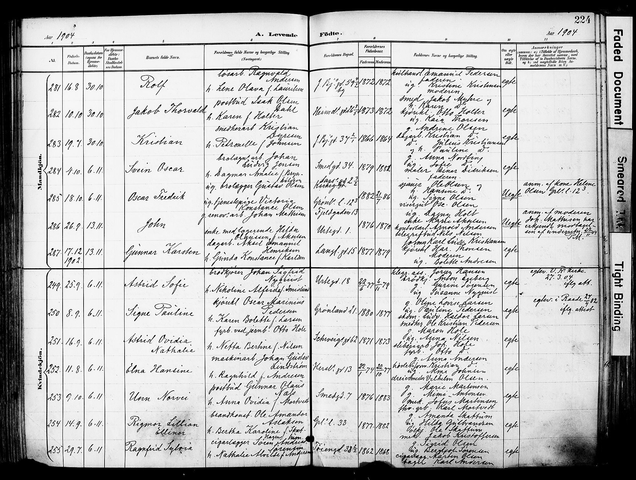 Grønland prestekontor Kirkebøker, AV/SAO-A-10848/F/Fa/L0014: Parish register (official) no. 14, 1900-1911, p. 224