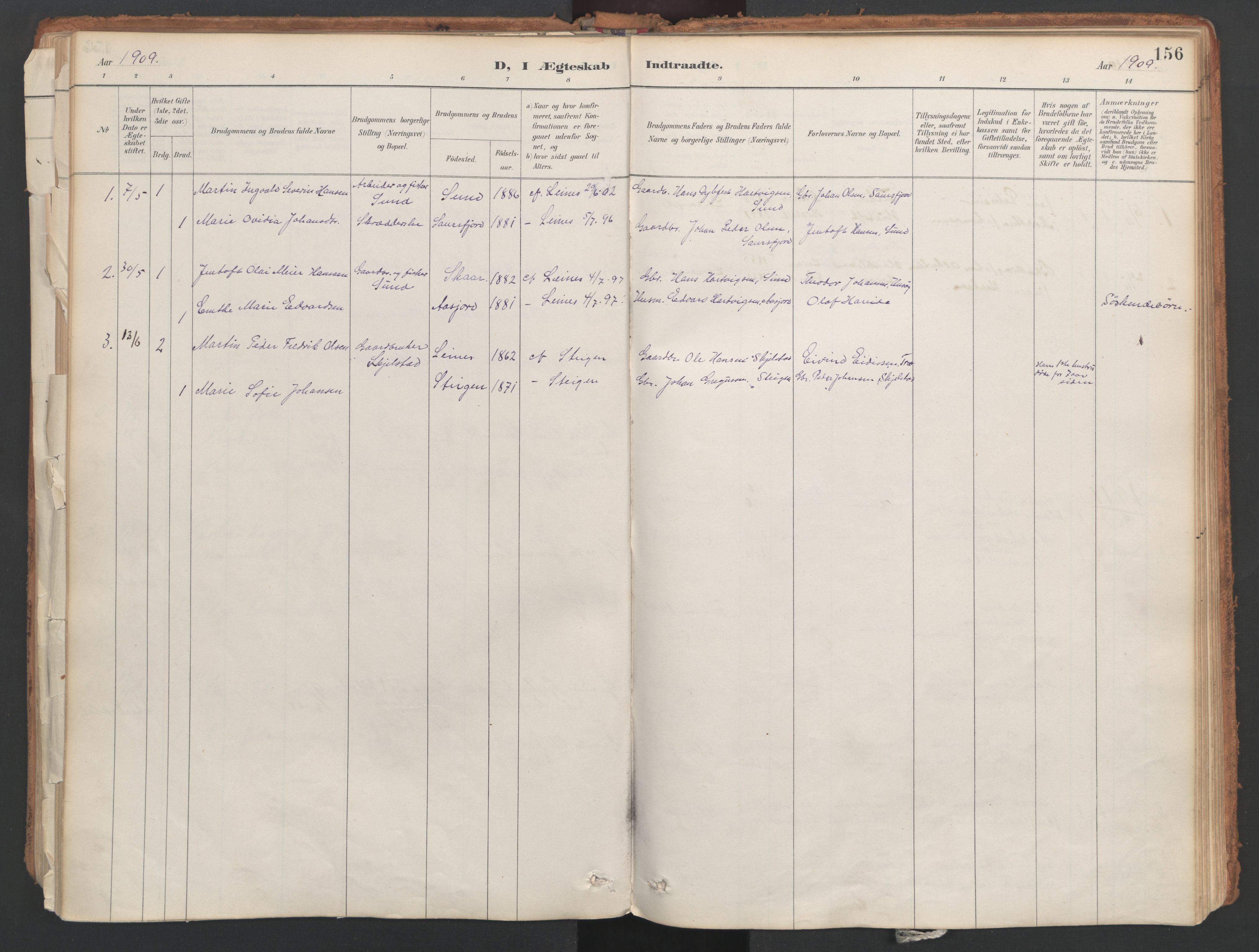 Ministerialprotokoller, klokkerbøker og fødselsregistre - Nordland, AV/SAT-A-1459/857/L0822: Parish register (official) no. 857A02, 1890-1917, p. 156