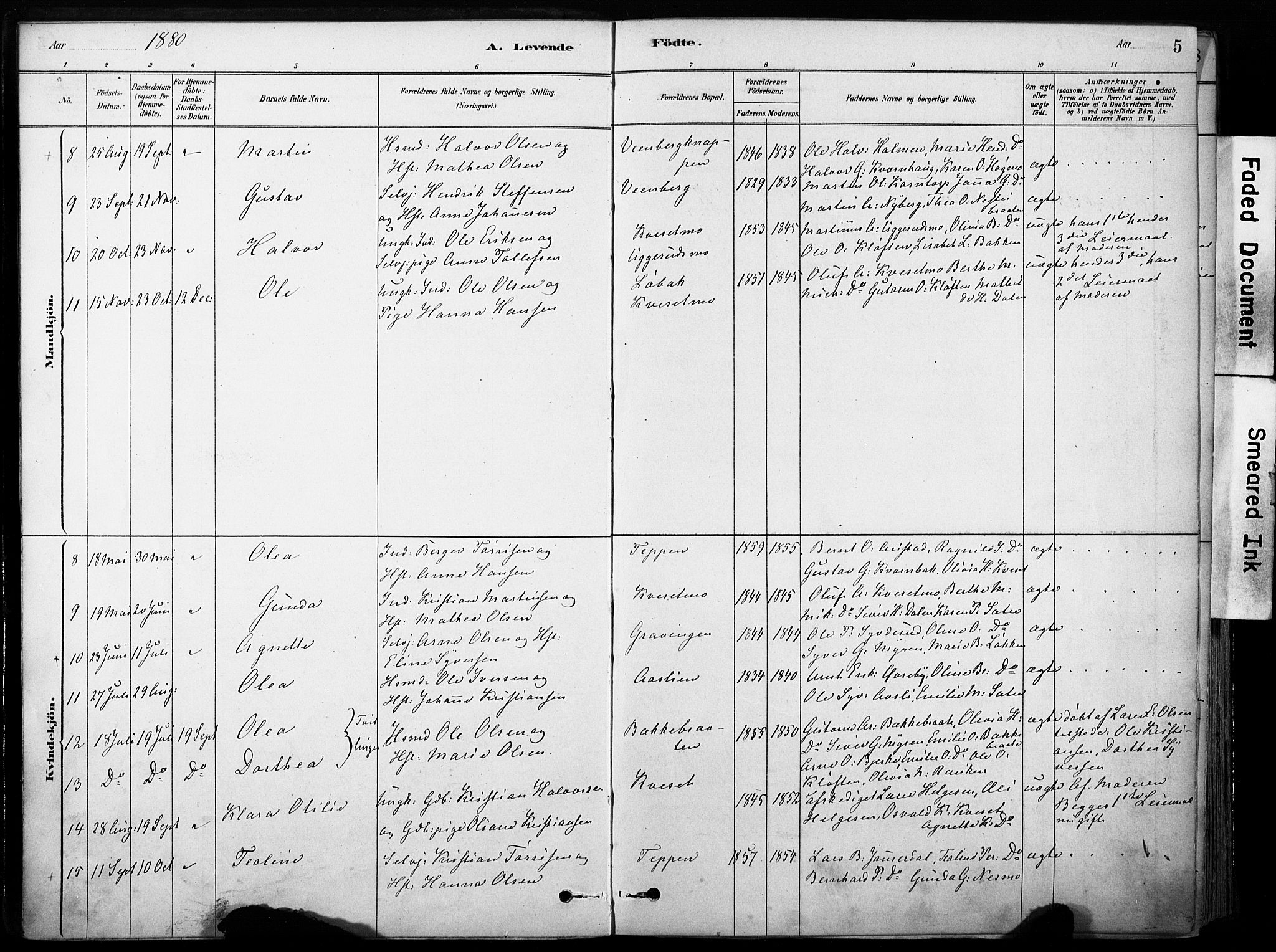 Hof prestekontor, SAH/PREST-038/H/Ha/Haa/L0011: Parish register (official) no. 11, 1879-1911, p. 5