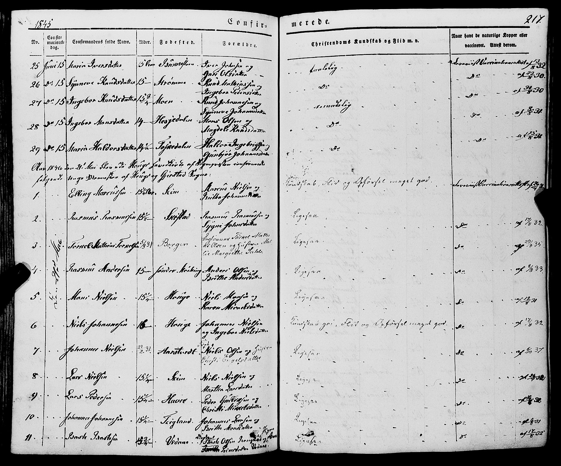 Haus sokneprestembete, SAB/A-75601/H/Haa: Parish register (official) no. A 15, 1838-1847, p. 217