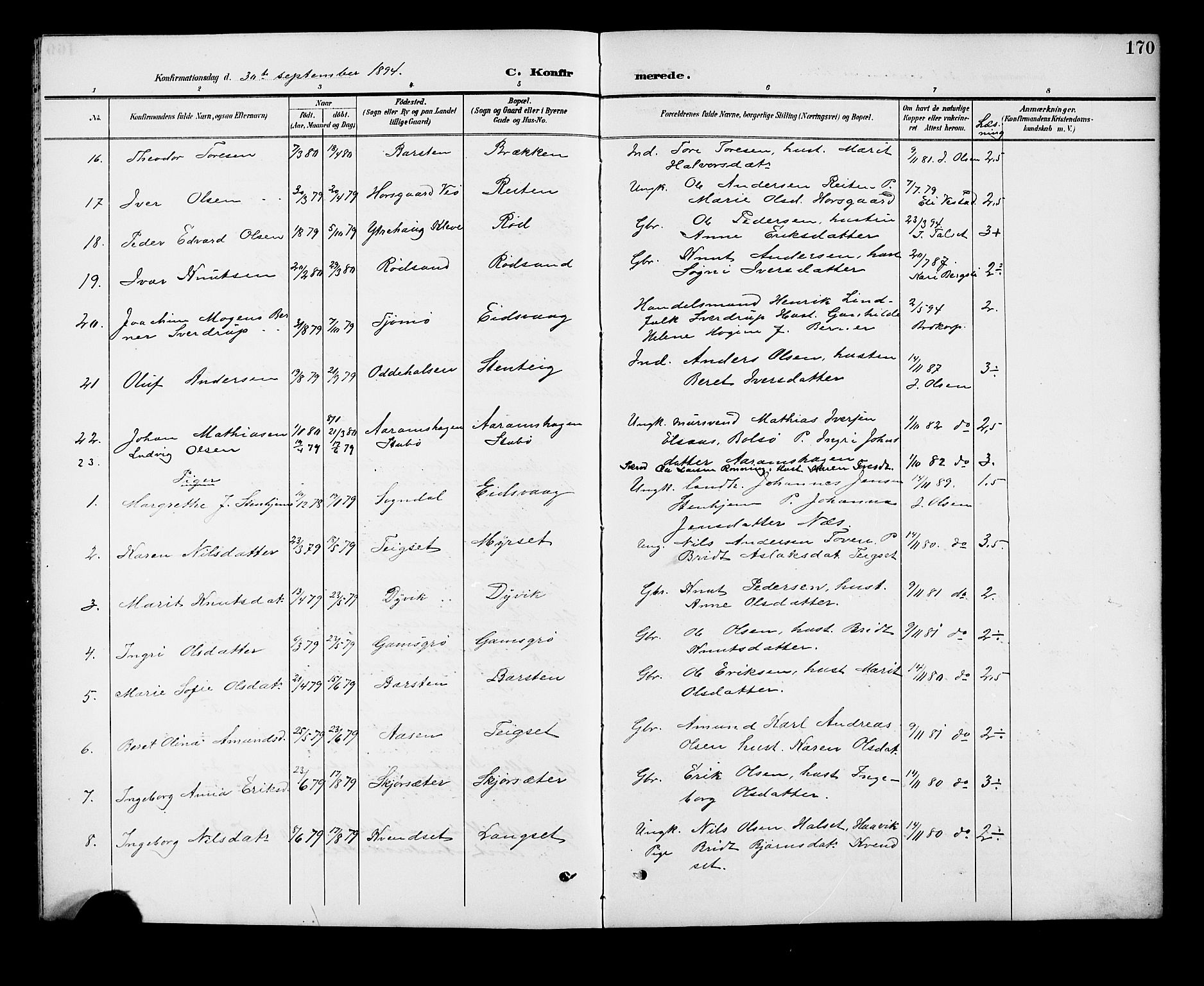 Ministerialprotokoller, klokkerbøker og fødselsregistre - Møre og Romsdal, AV/SAT-A-1454/551/L0632: Parish register (copy) no. 551C04, 1894-1920, p. 170