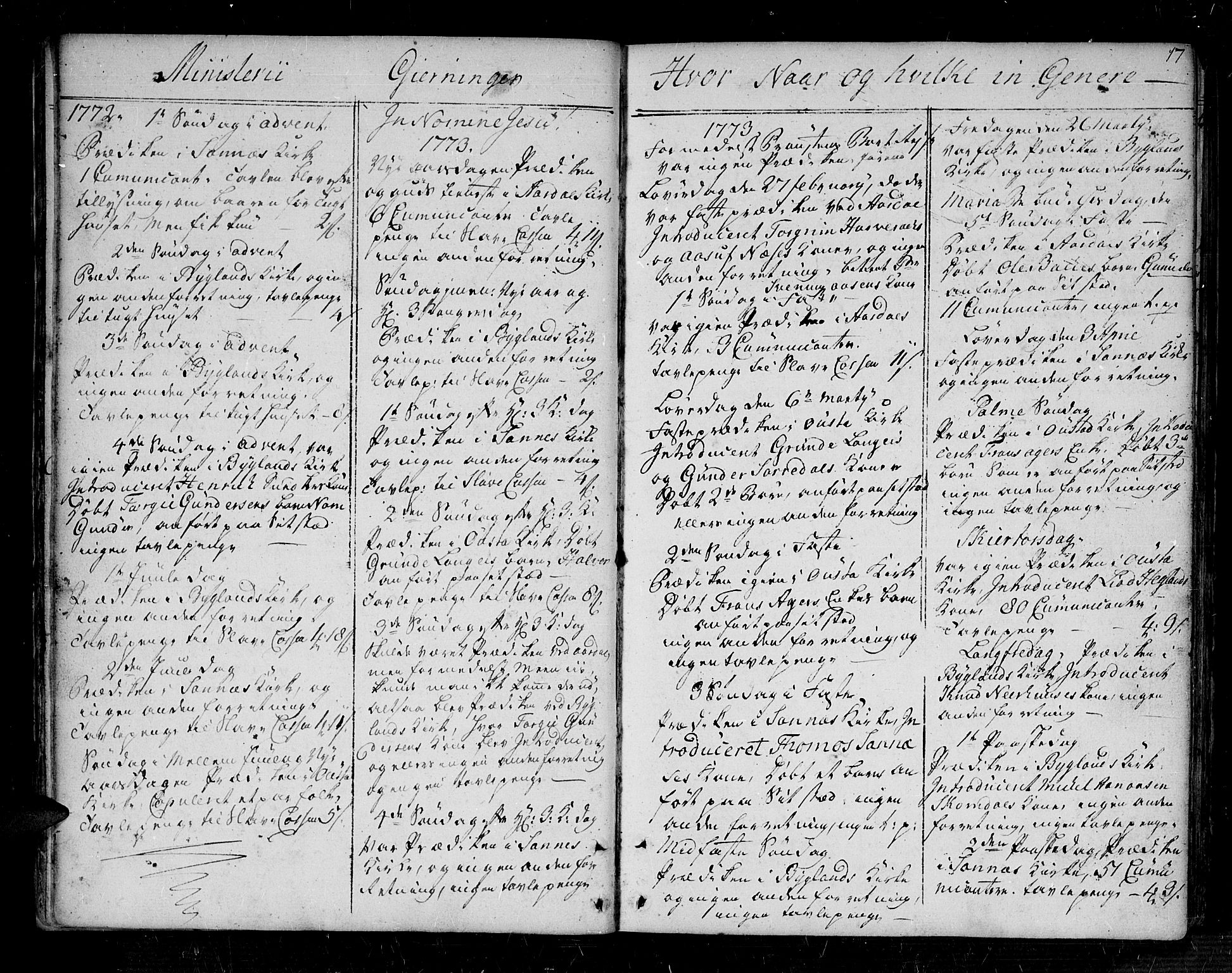 Bygland sokneprestkontor, SAK/1111-0006/F/Fa/Fab/L0002: Parish register (official) no. A 2, 1766-1816, p. 17
