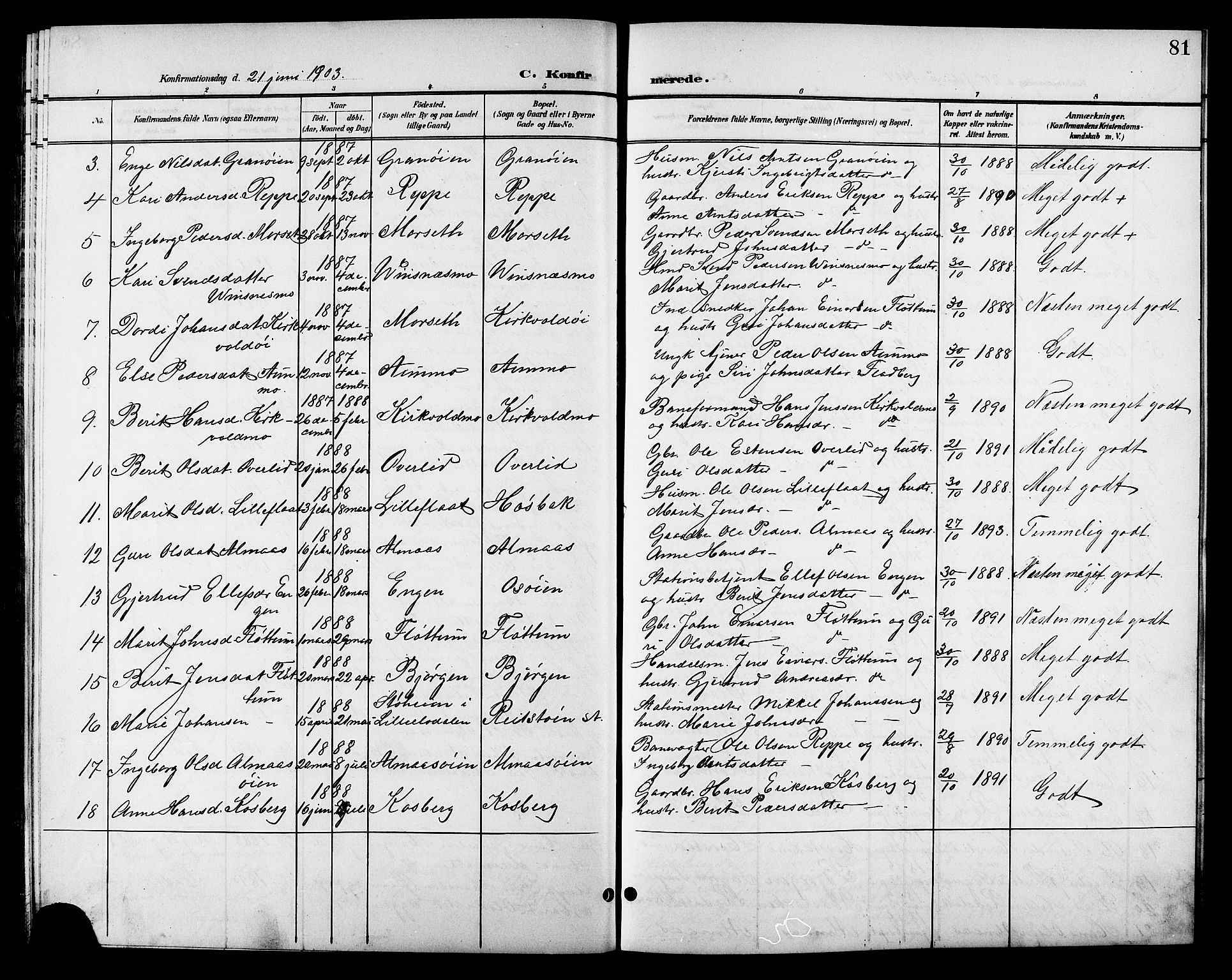 Ministerialprotokoller, klokkerbøker og fødselsregistre - Sør-Trøndelag, SAT/A-1456/688/L1029: Parish register (copy) no. 688C04, 1899-1915, p. 81