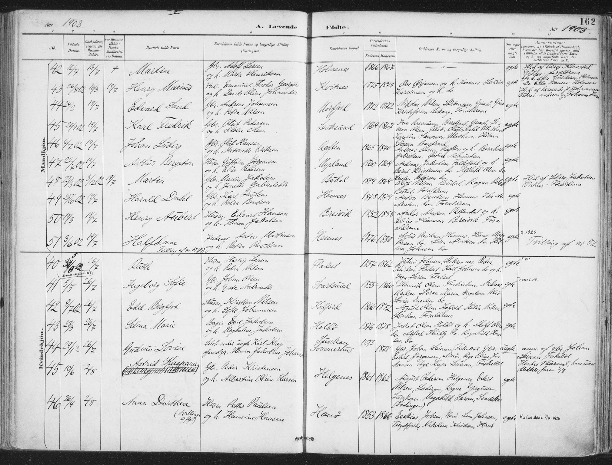 Ministerialprotokoller, klokkerbøker og fødselsregistre - Nordland, SAT/A-1459/888/L1246: Parish register (official) no. 888A12, 1891-1903, p. 162