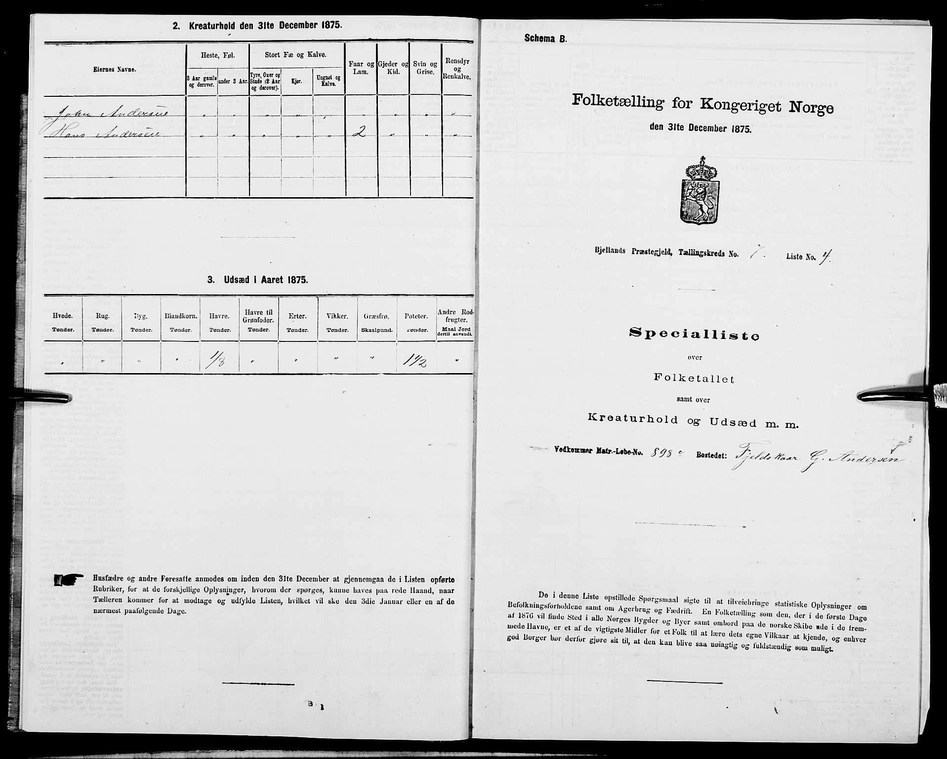 SAK, 1875 census for 1024P Bjelland, 1875, p. 761