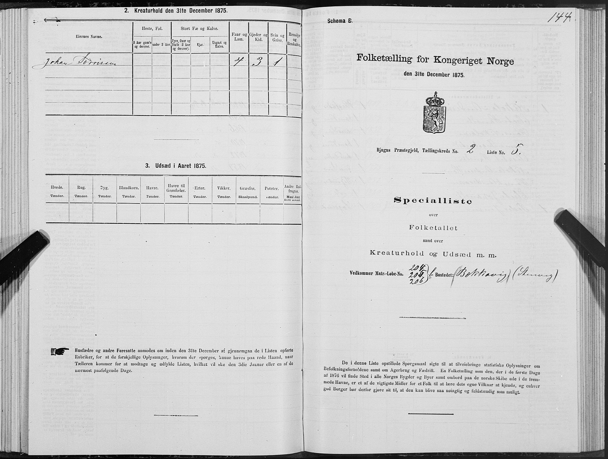 SAT, 1875 census for 1627P Bjugn, 1875, p. 1144