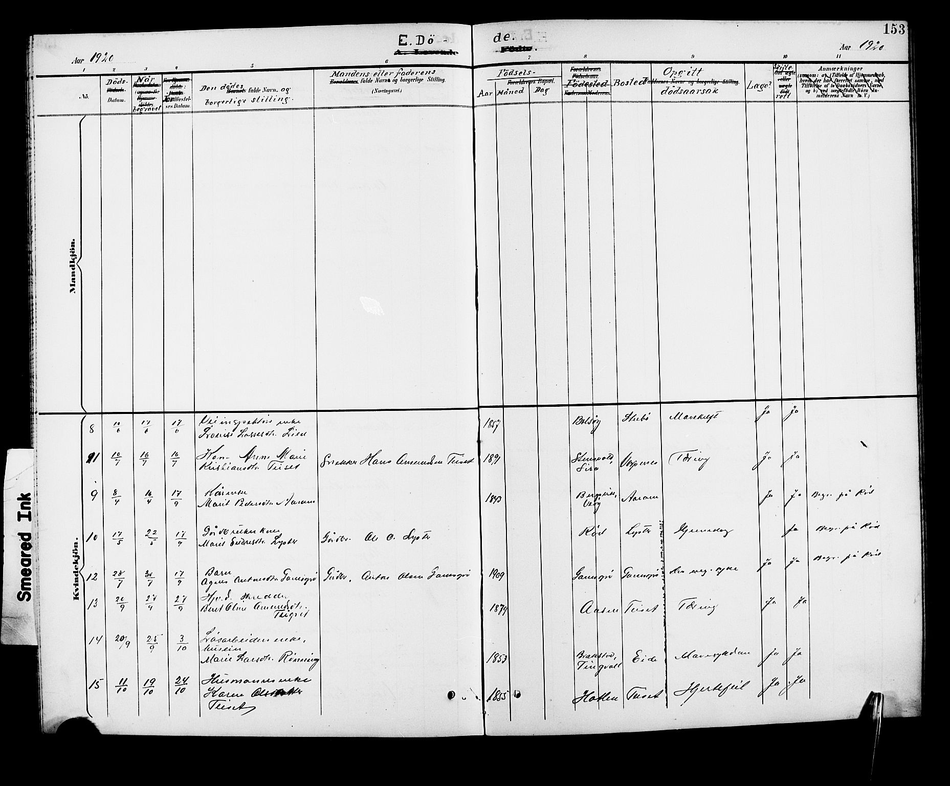 Ministerialprotokoller, klokkerbøker og fødselsregistre - Møre og Romsdal, AV/SAT-A-1454/551/L0632: Parish register (copy) no. 551C04, 1894-1920, p. 153