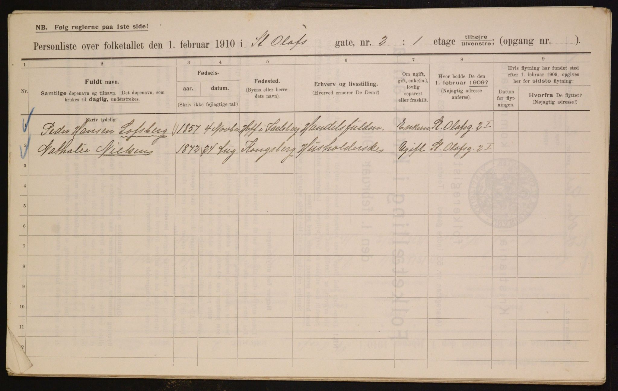 OBA, Municipal Census 1910 for Kristiania, 1910, p. 84078