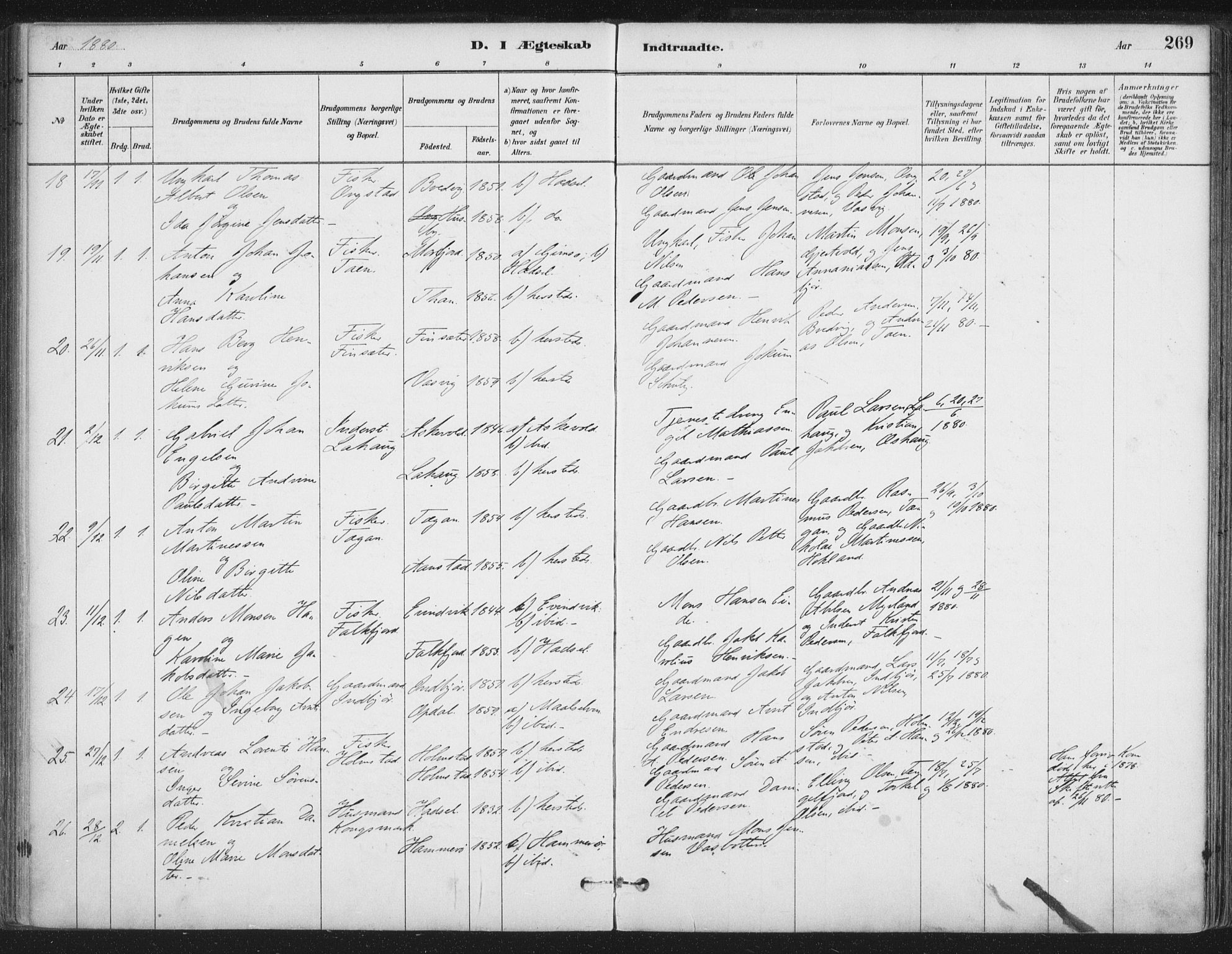 Ministerialprotokoller, klokkerbøker og fødselsregistre - Nordland, SAT/A-1459/888/L1244: Parish register (official) no. 888A10, 1880-1890, p. 269