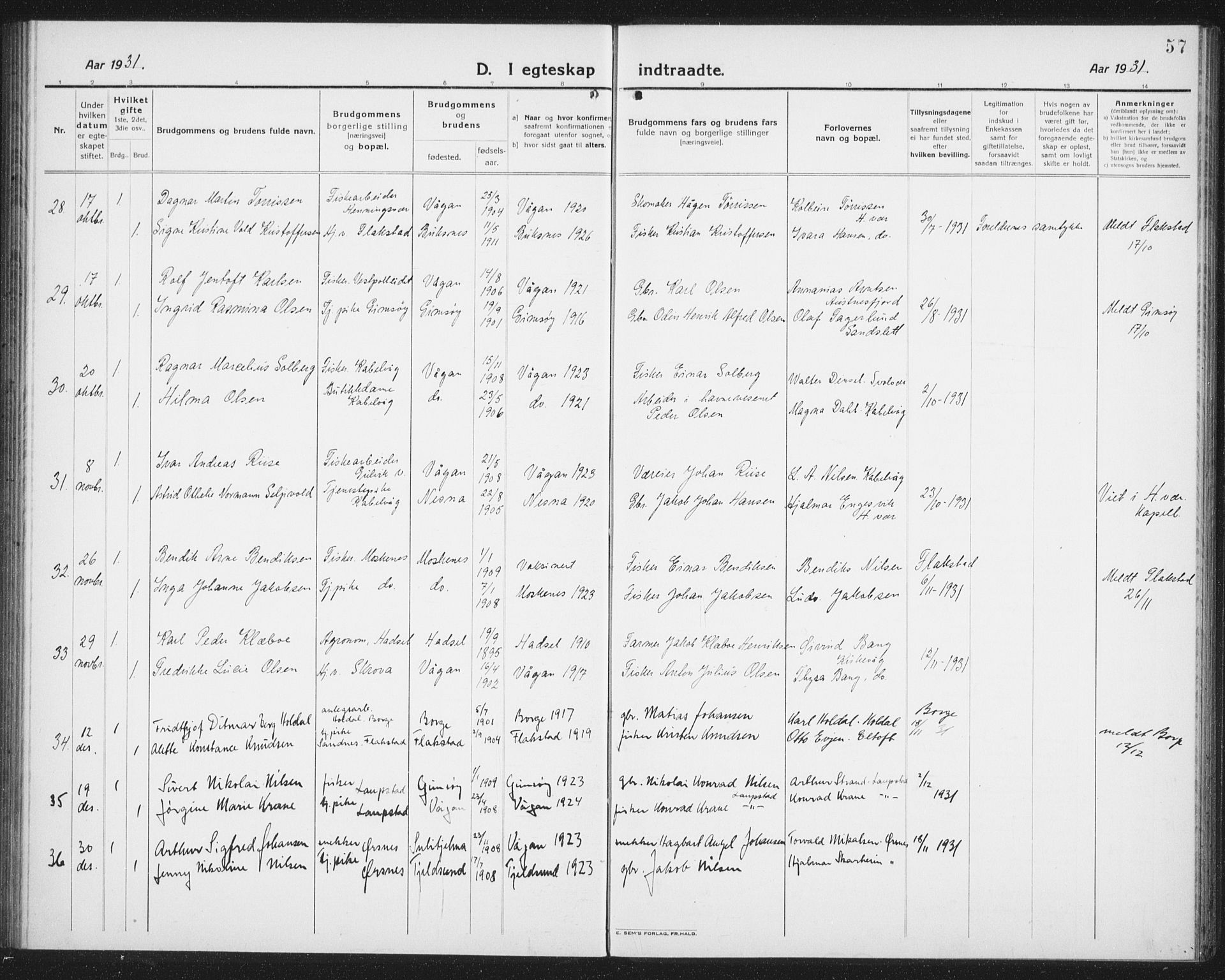 Ministerialprotokoller, klokkerbøker og fødselsregistre - Nordland, SAT/A-1459/874/L1082: Parish register (copy) no. 874C11, 1920-1939, p. 57