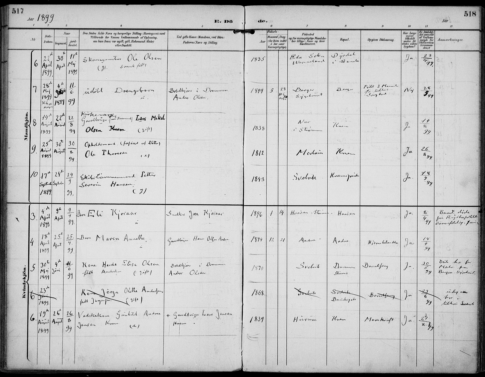 Strømm kirkebøker, SAKO/A-322/F/Fa/L0005: Parish register (official) no. I 5, 1898-1919, p. 517-518