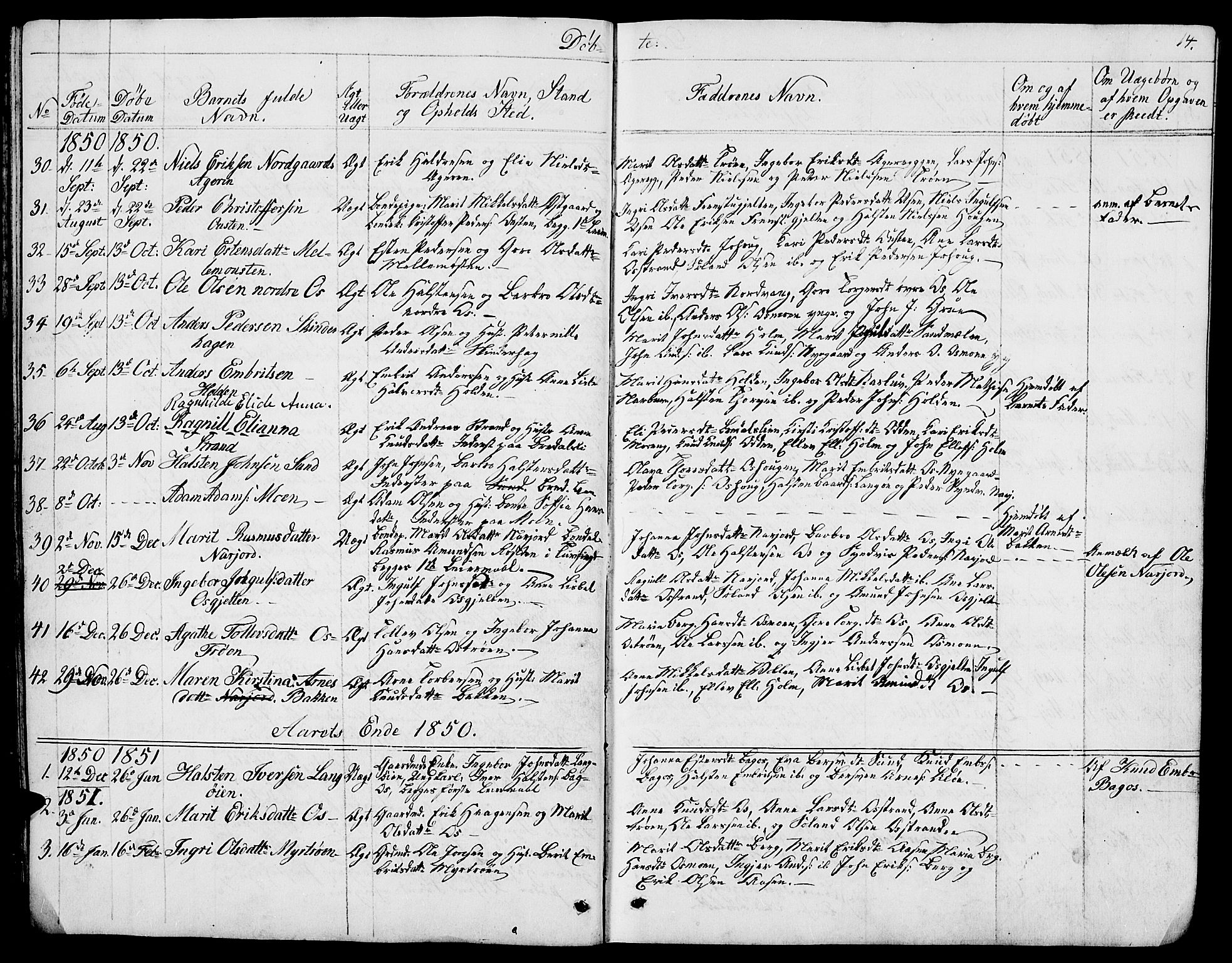 Tolga prestekontor, SAH/PREST-062/L/L0004: Parish register (copy) no. 4, 1845-1887, p. 14