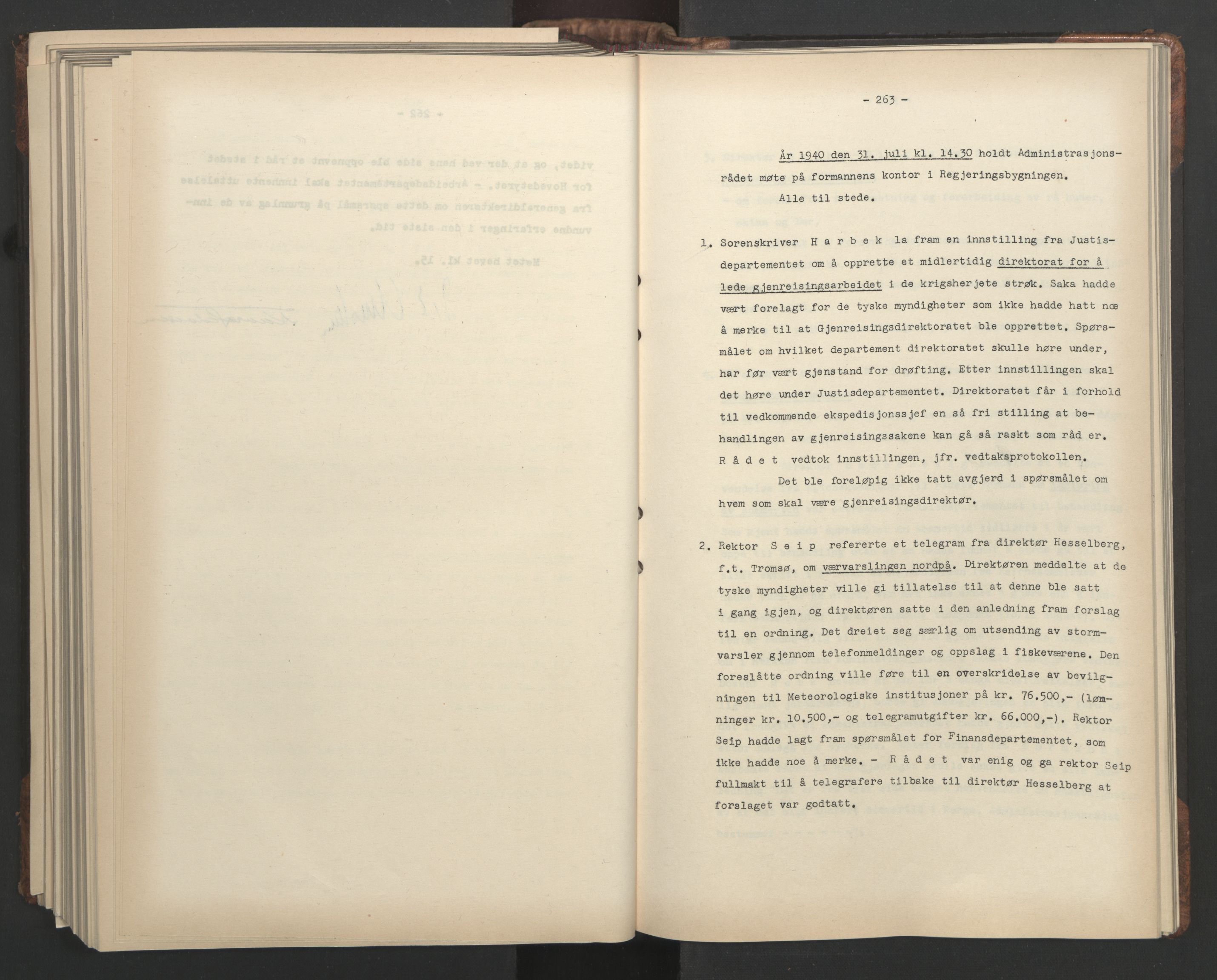 Administrasjonsrådet, RA/S-1004/A/L0001: Møteprotokoll med tillegg 15/4-25/9, 1940, p. 263