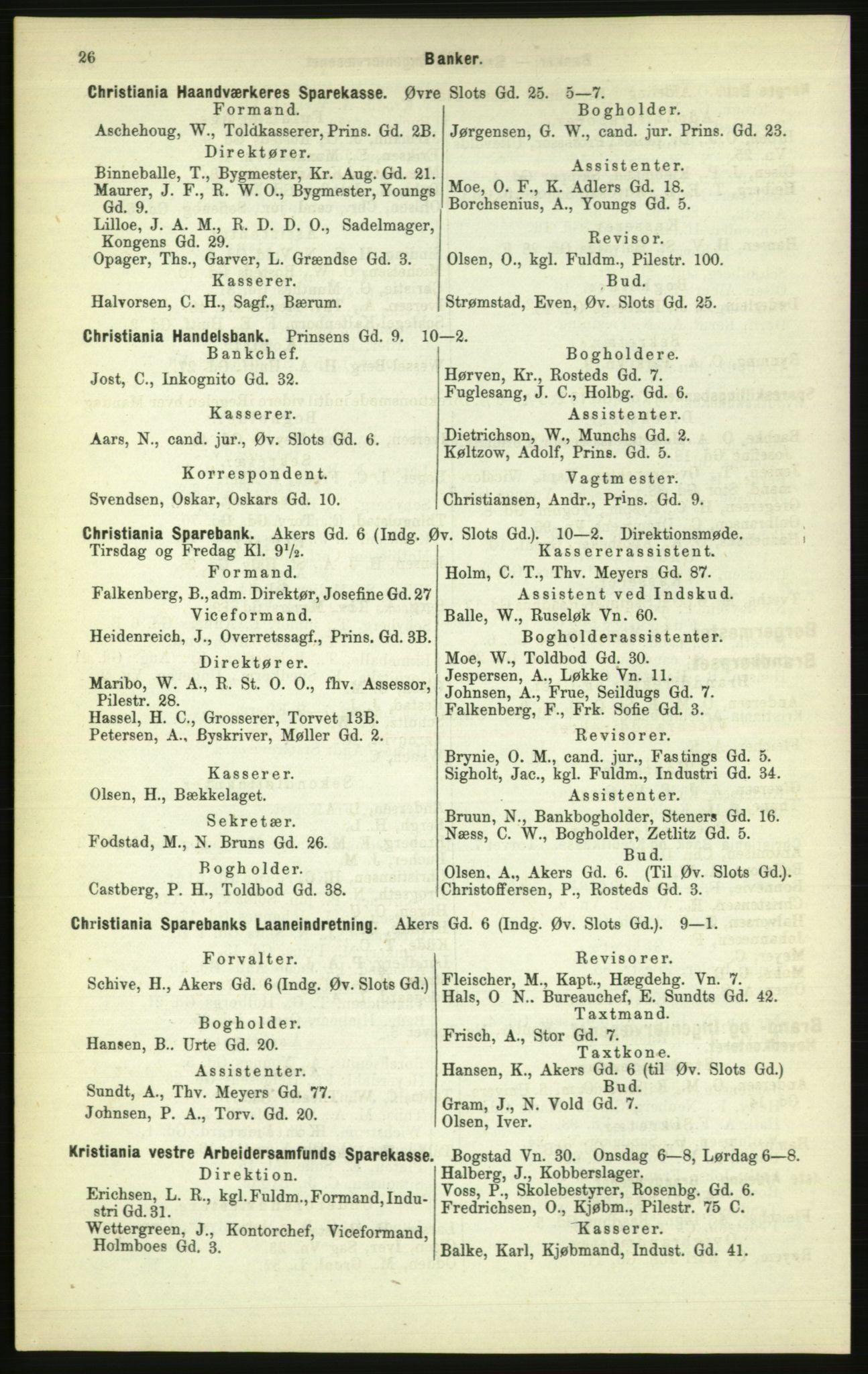 Kristiania/Oslo adressebok, PUBL/-, 1886, p. 26