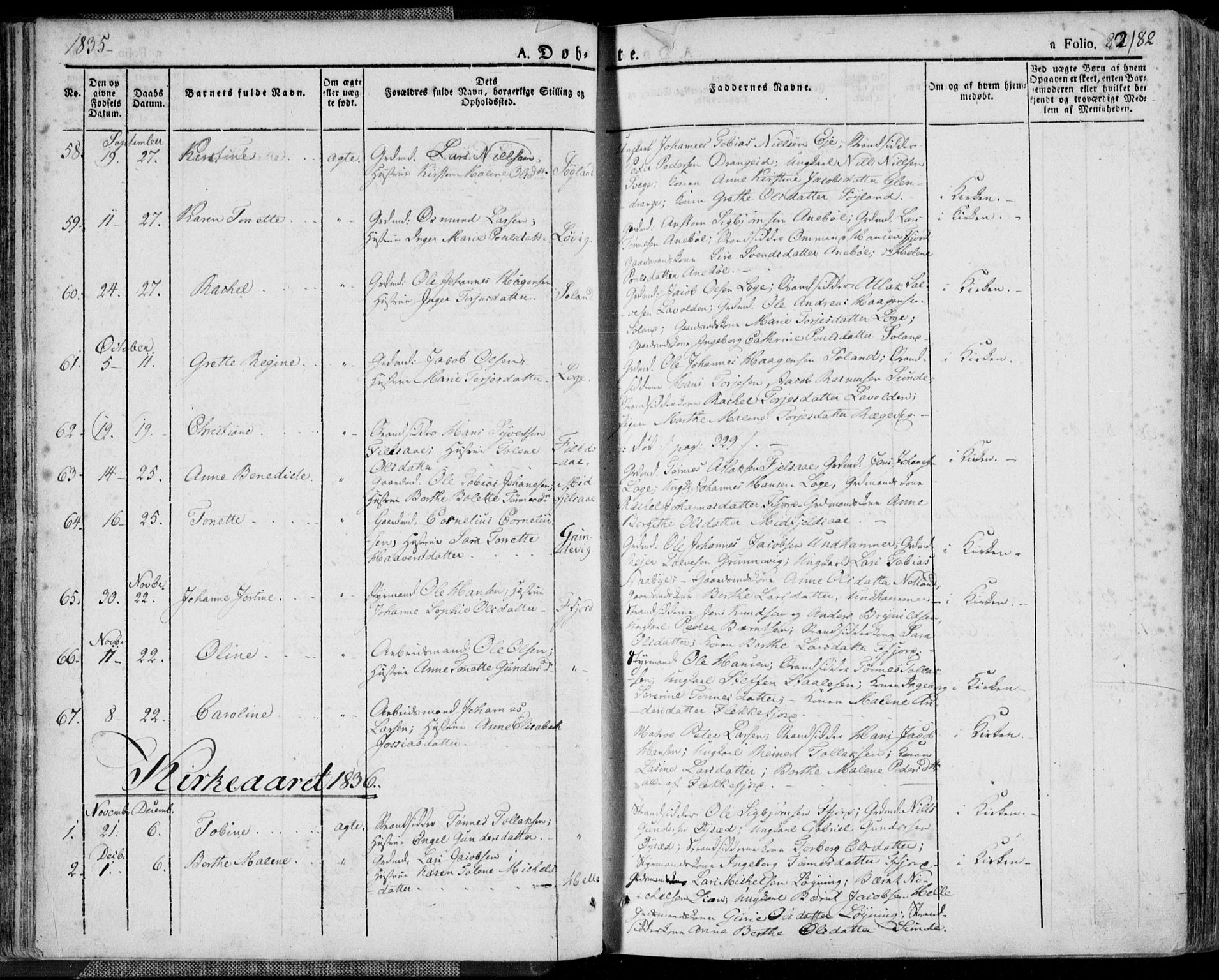 Flekkefjord sokneprestkontor, SAK/1111-0012/F/Fa/Fac/L0003: Parish register (official) no. A 3, 1826-1841, p. 82