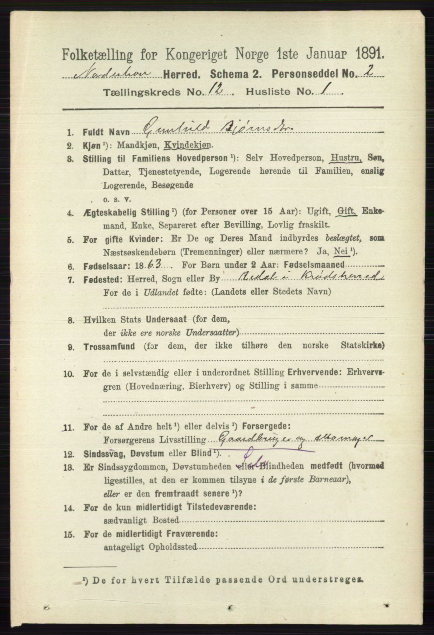 RA, 1891 census for 0613 Norderhov, 1891, p. 8539