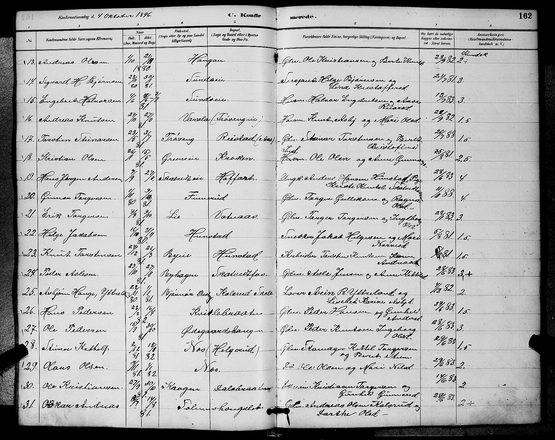 Sigdal kirkebøker, AV/SAKO-A-245/G/Ga/L0005: Parish register (copy) no. I 5, 1886-1900, p. 162