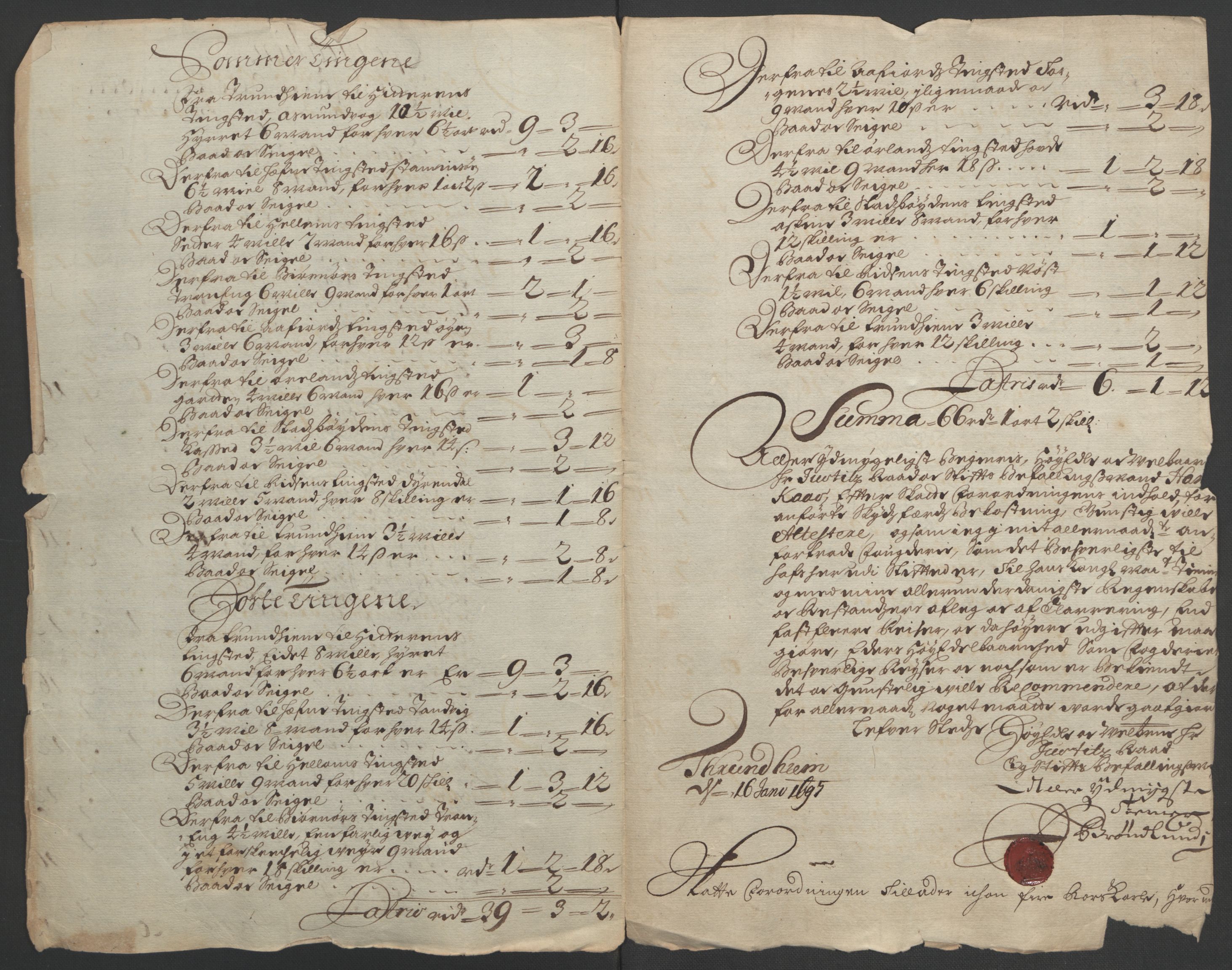 Rentekammeret inntil 1814, Reviderte regnskaper, Fogderegnskap, AV/RA-EA-4092/R57/L3851: Fogderegnskap Fosen, 1695-1696, p. 310