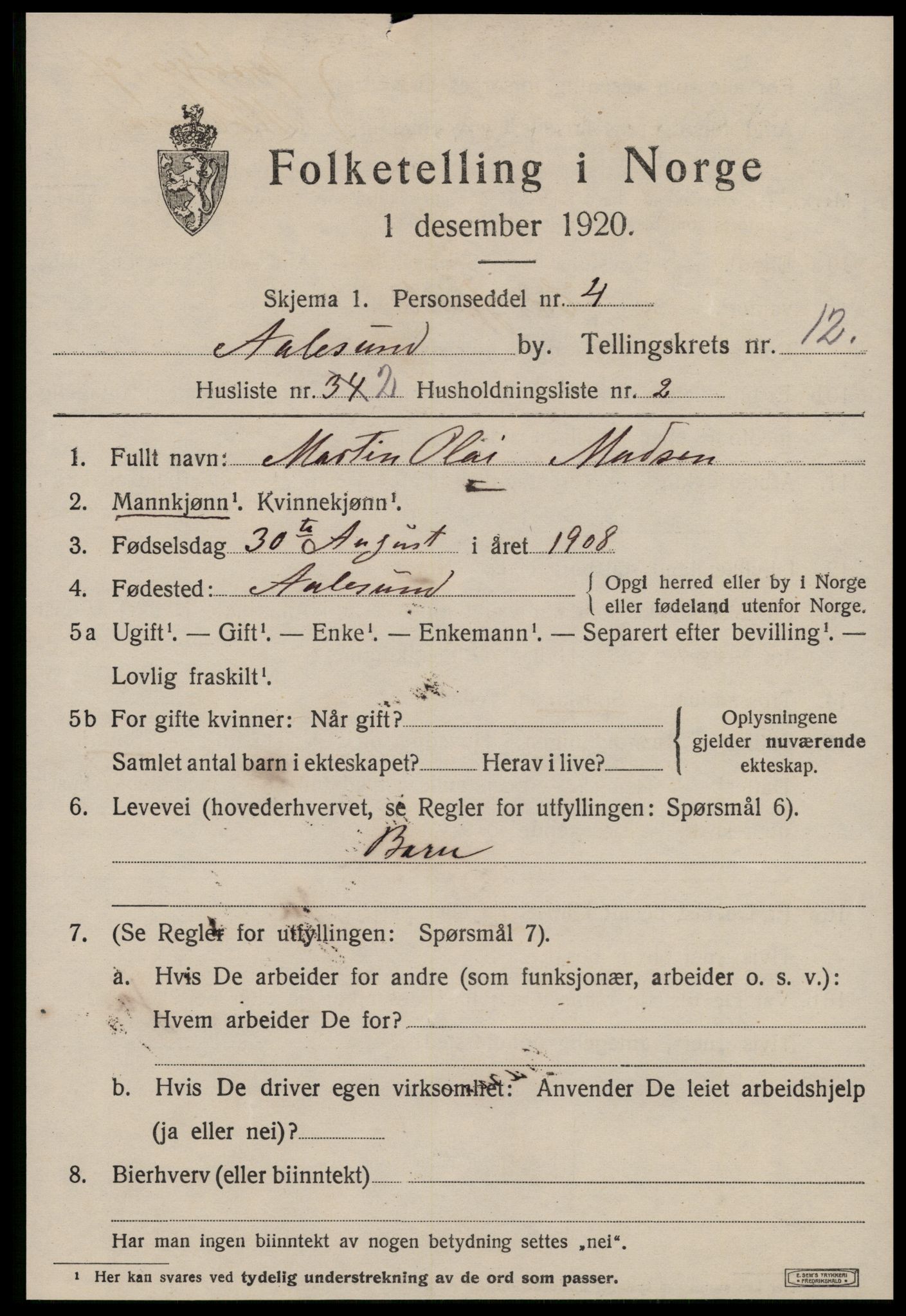 SAT, 1920 census for Ålesund, 1920, p. 26232