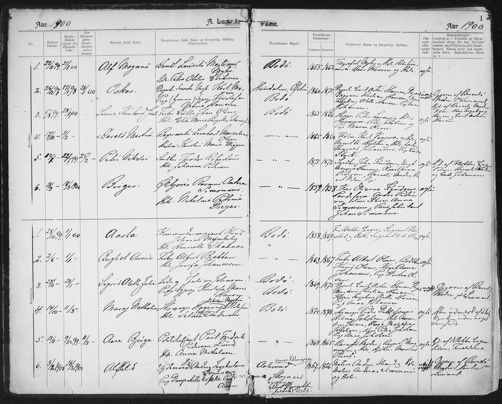 Ministerialprotokoller, klokkerbøker og fødselsregistre - Nordland, AV/SAT-A-1459/801/L0011: Parish register (official) no. 801A11, 1900-1916, p. 1