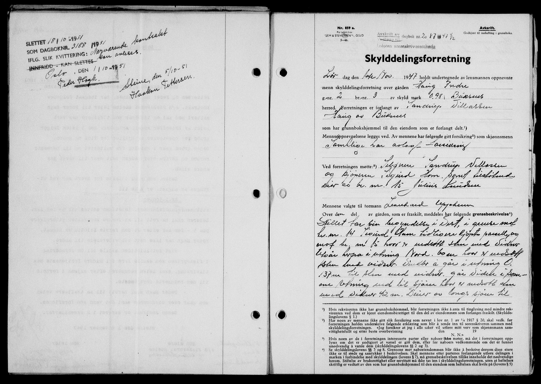 Lofoten sorenskriveri, SAT/A-0017/1/2/2C/L0017a: Mortgage book no. 17a, 1947-1948, Diary no: : 2087/1947