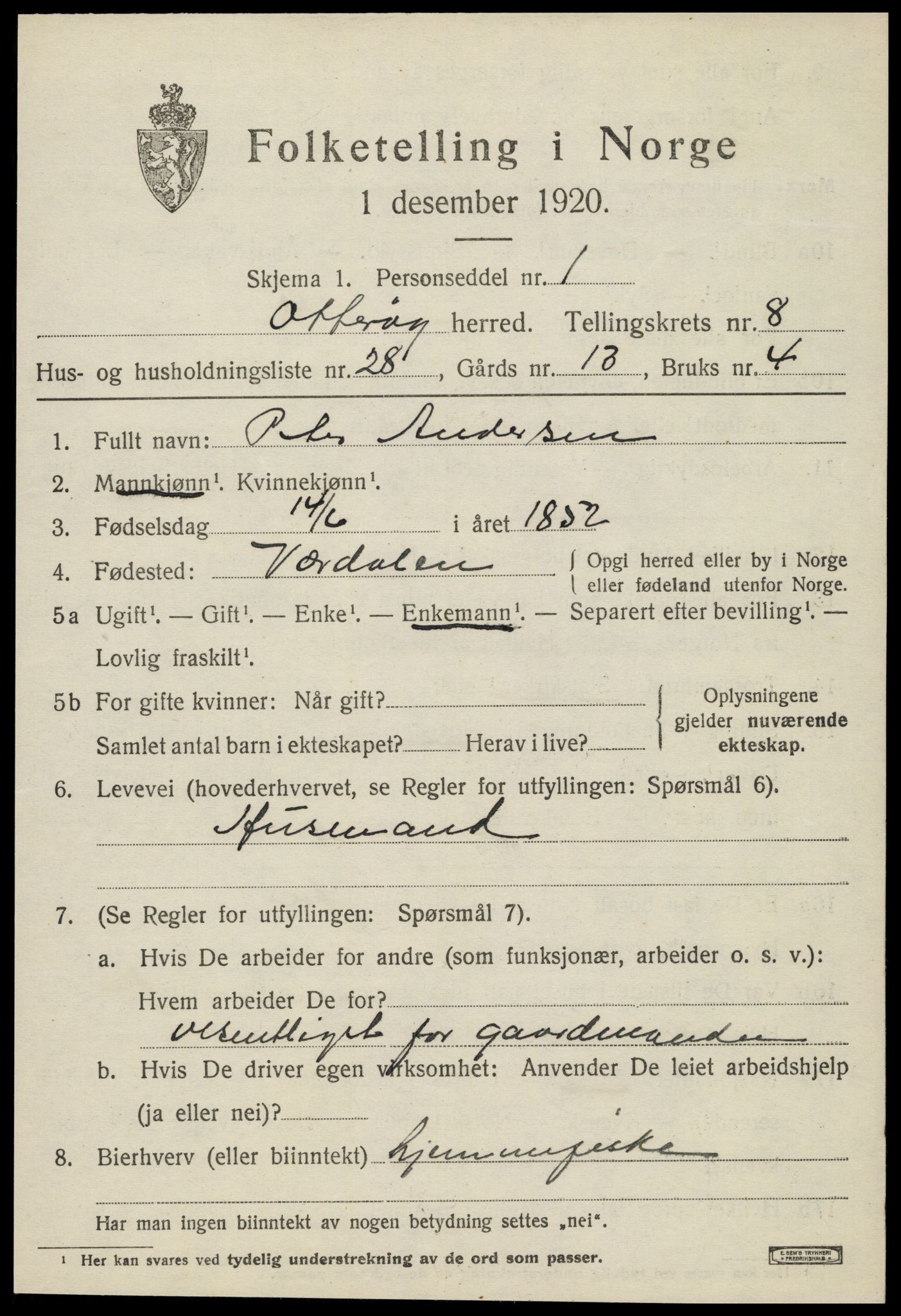 SAT, 1920 census for Otterøy, 1920, p. 3297