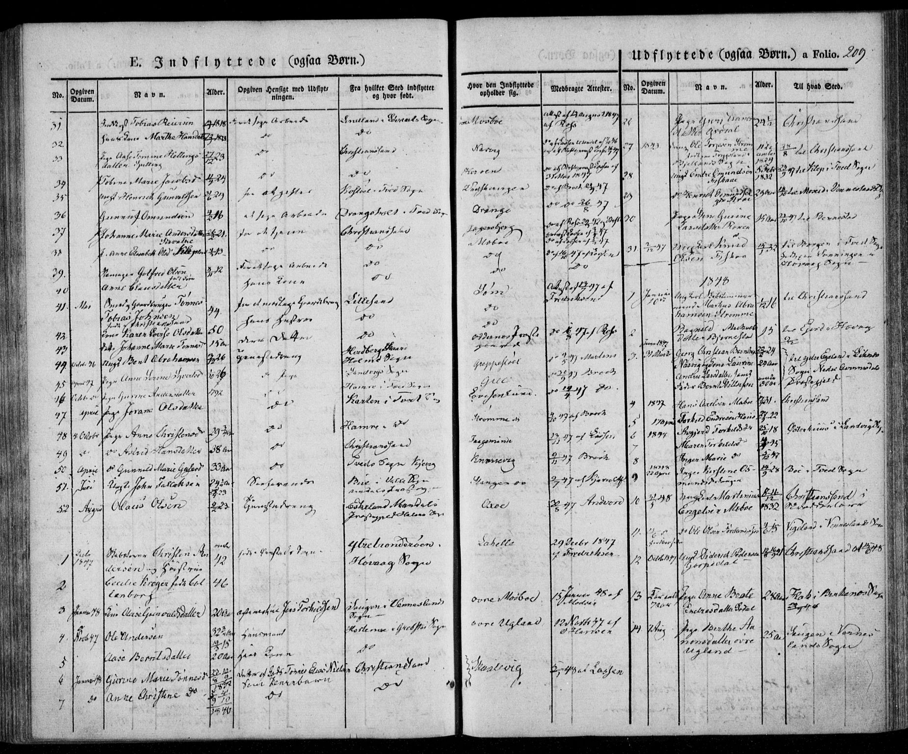 Oddernes sokneprestkontor, SAK/1111-0033/F/Fa/Faa/L0006: Parish register (official) no. A 6, 1838-1851, p. 209