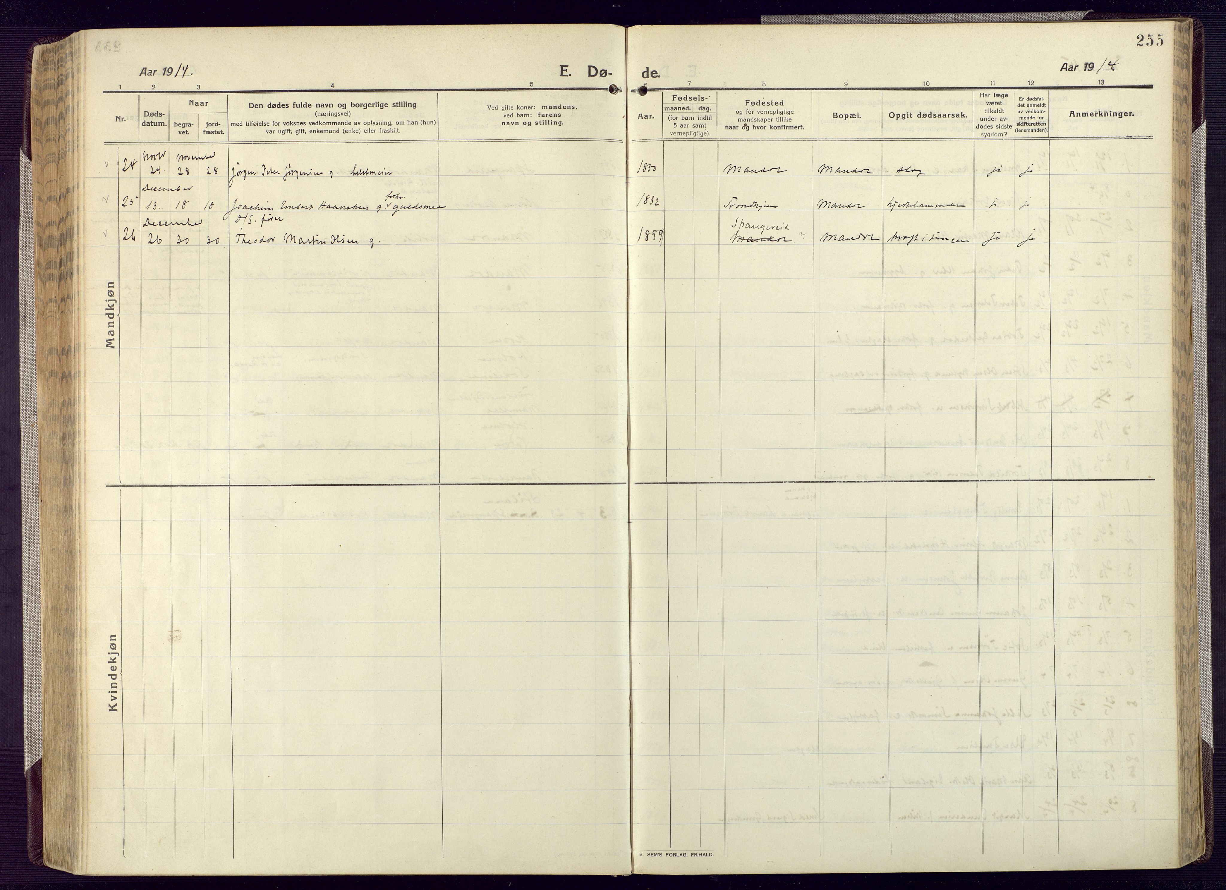 Mandal sokneprestkontor, AV/SAK-1111-0030/F/Fa/Fac/L0001: Parish register (official) no. A 1, 1913-1925, p. 255