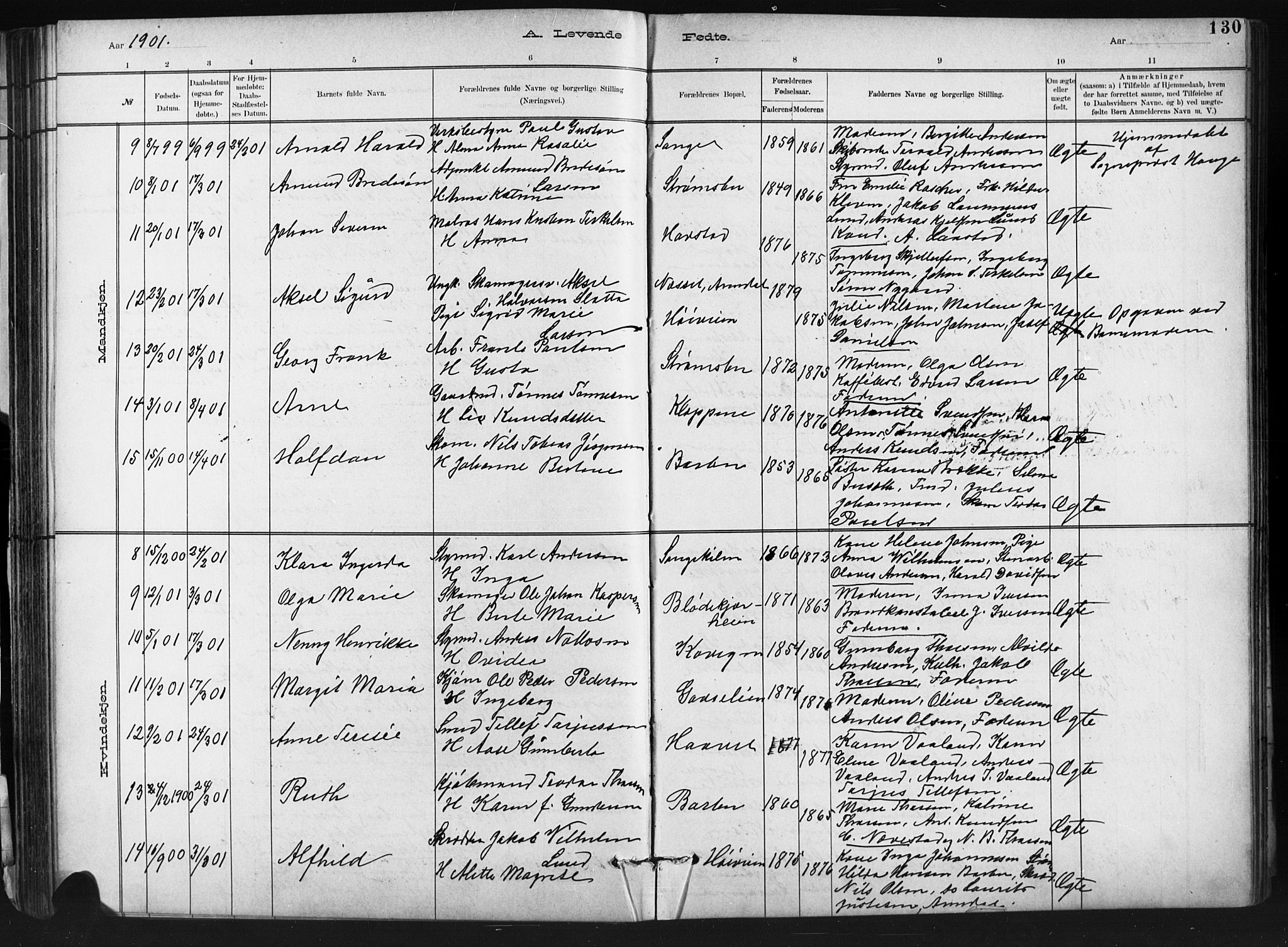 Barbu sokneprestkontor, AV/SAK-1111-0003/F/Fb/L0002: Parish register (copy) no. B 2, 1890-1922, p. 130