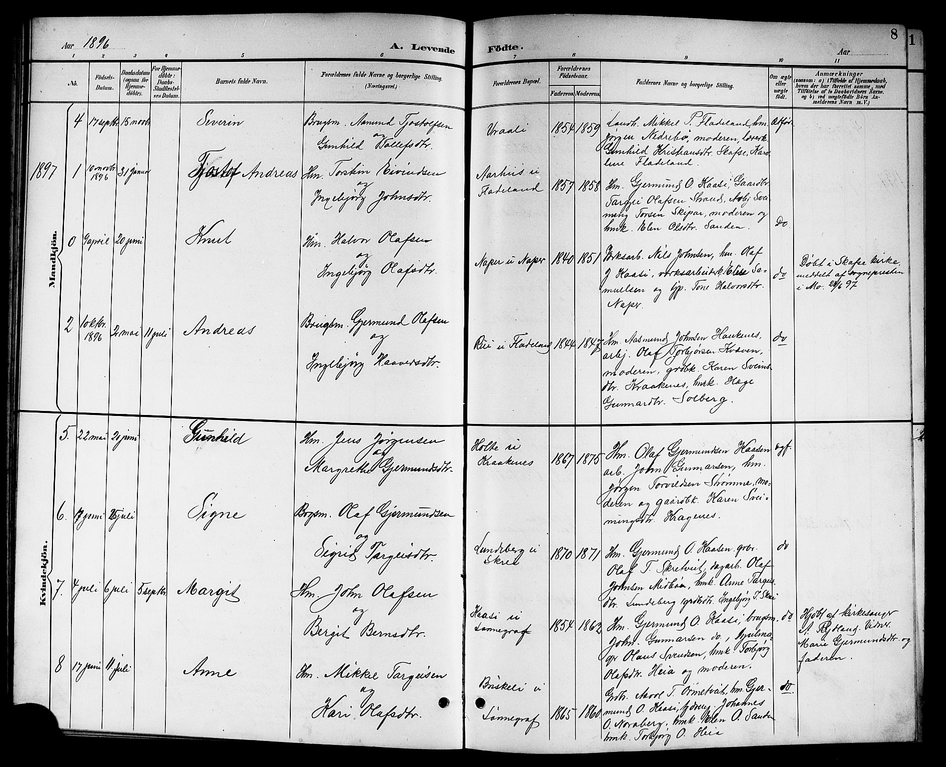 Kviteseid kirkebøker, SAKO/A-276/G/Gc/L0001: Parish register (copy) no. III 1, 1893-1916, p. 8
