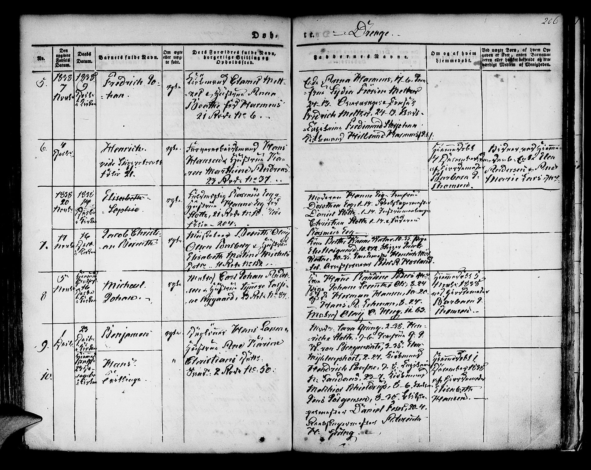 Korskirken sokneprestembete, AV/SAB-A-76101/H/Hab: Parish register (copy) no. A 5I, 1831-1844, p. 206