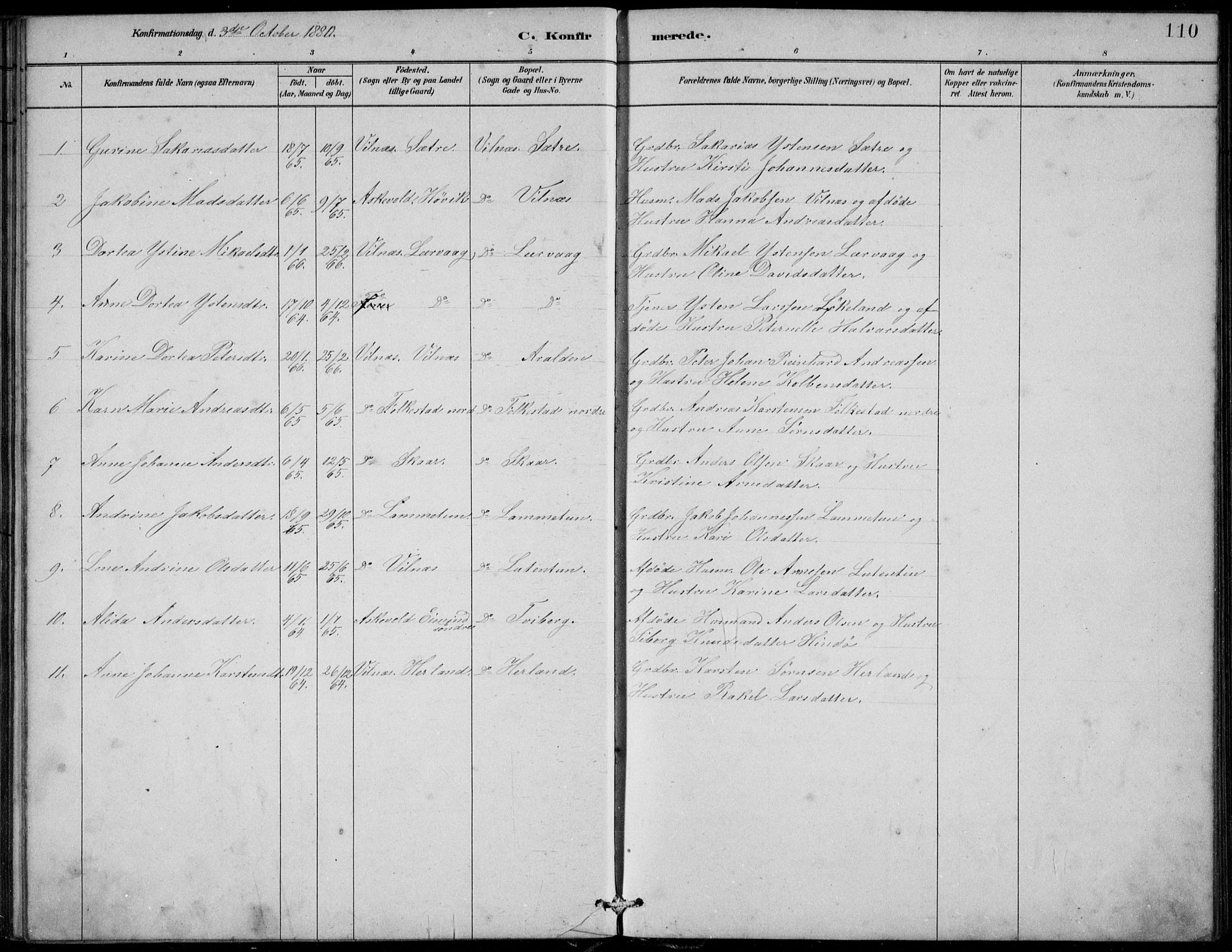 Askvoll sokneprestembete, SAB/A-79501/H/Hab/Habb/L0001: Parish register (copy) no. B 1, 1879-1909, p. 110
