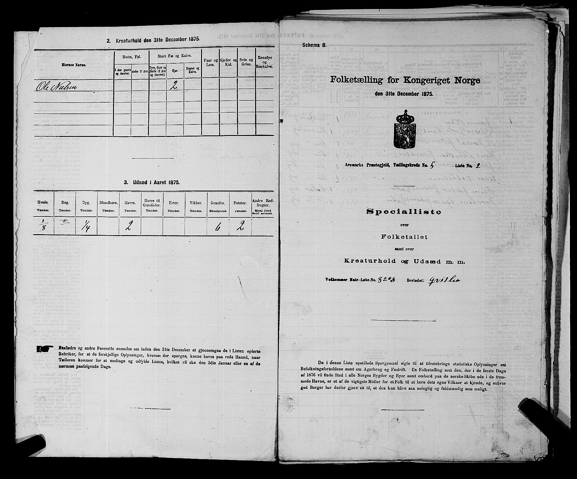 RA, 1875 census for 0118P Aremark, 1875, p. 648