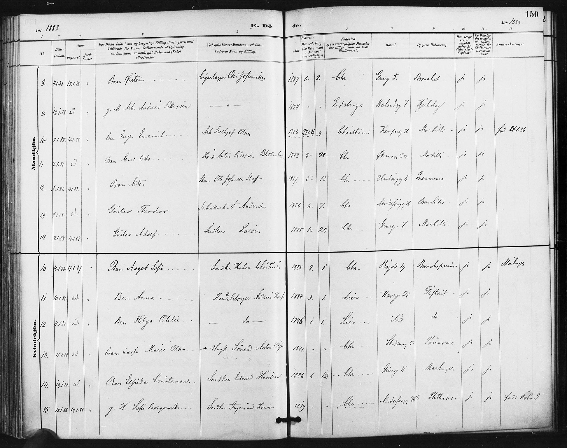 Kampen prestekontor Kirkebøker, AV/SAO-A-10853/F/Fa/L0004: Parish register (official) no. I 4, 1885-1892, p. 150