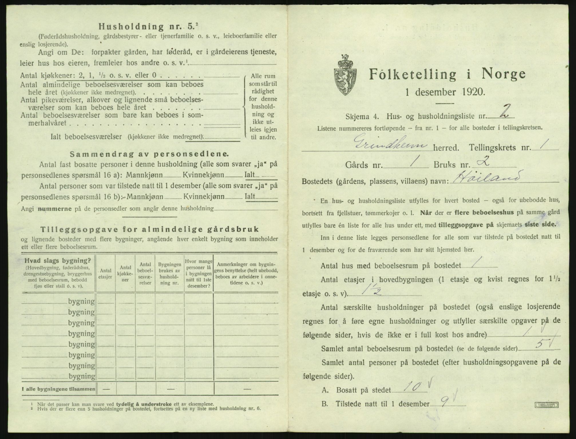 SAK, 1920 census for Grindheim, 1920, p. 33