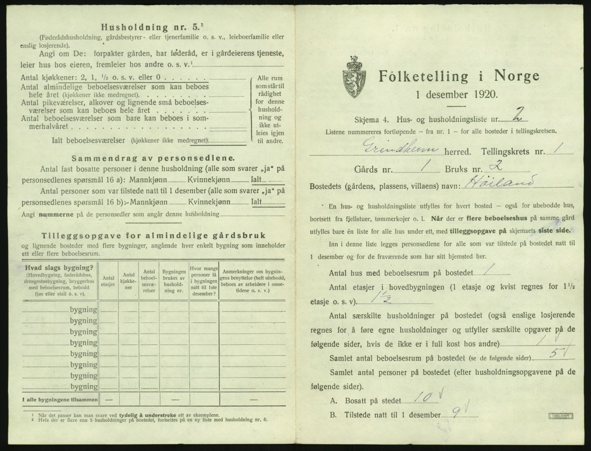 SAK, 1920 census for Grindheim, 1920, p. 33