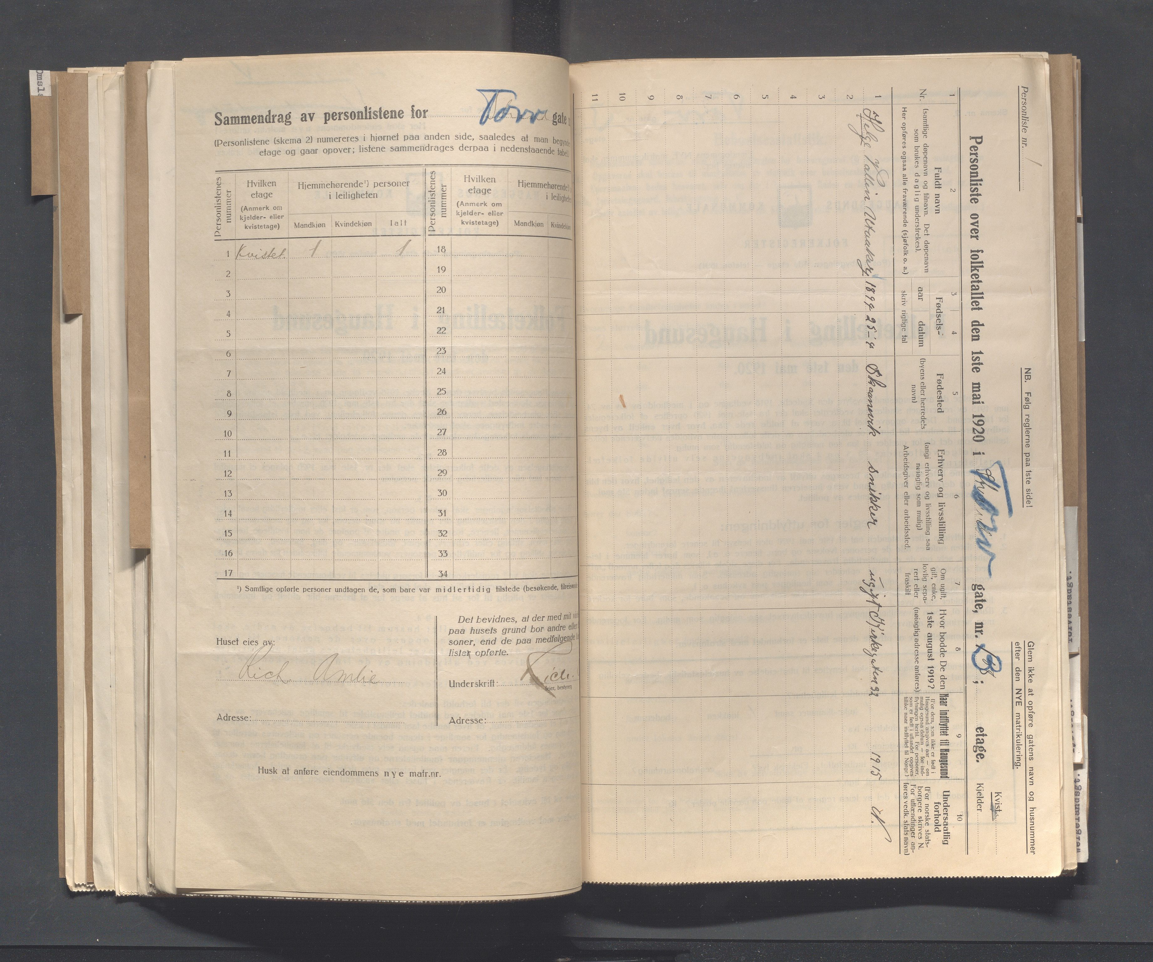 IKAR, Local census 1.5.1920 for Haugesund, 1920, p. 5215