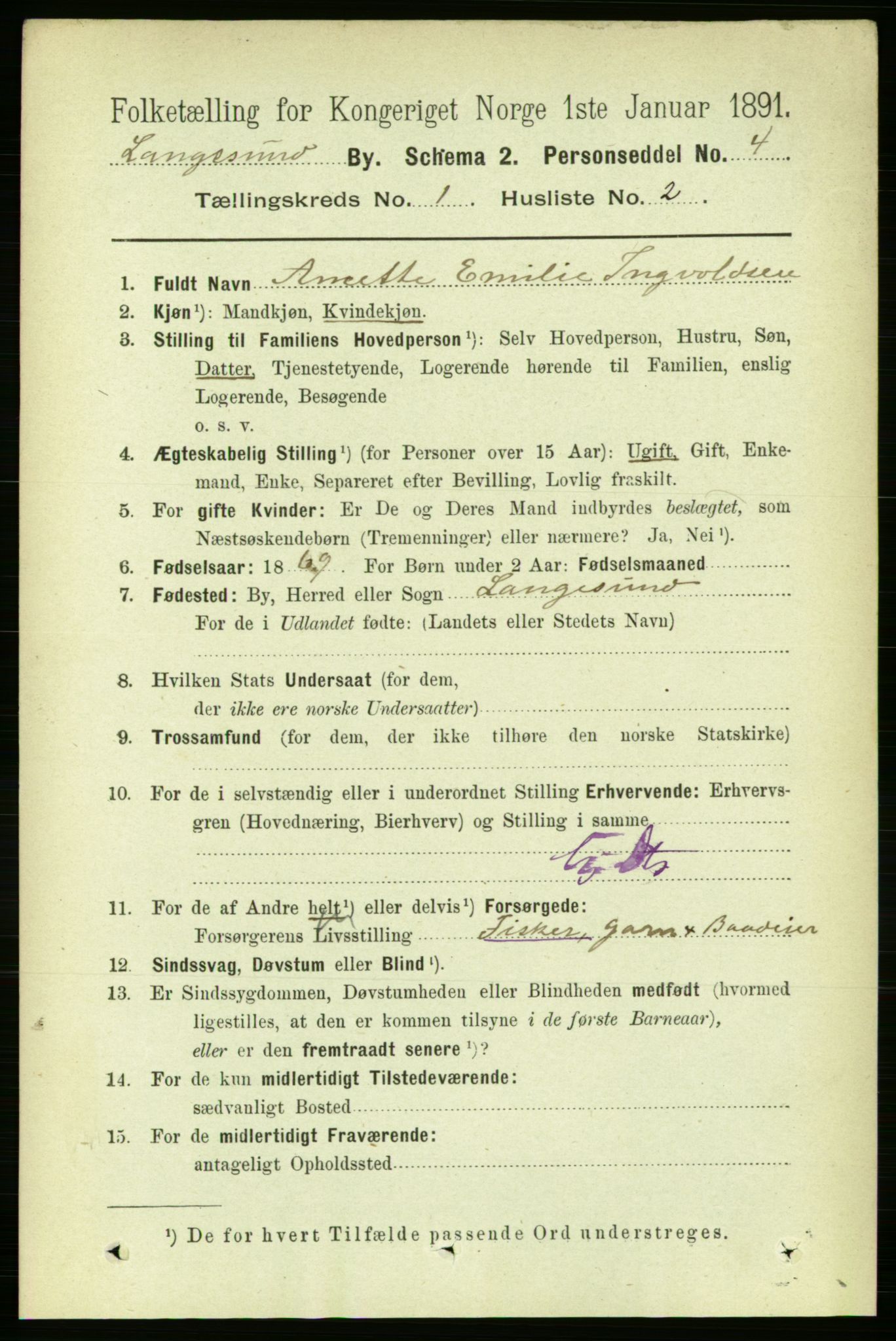 RA, 1891 census for 0802 Langesund, 1891, p. 512