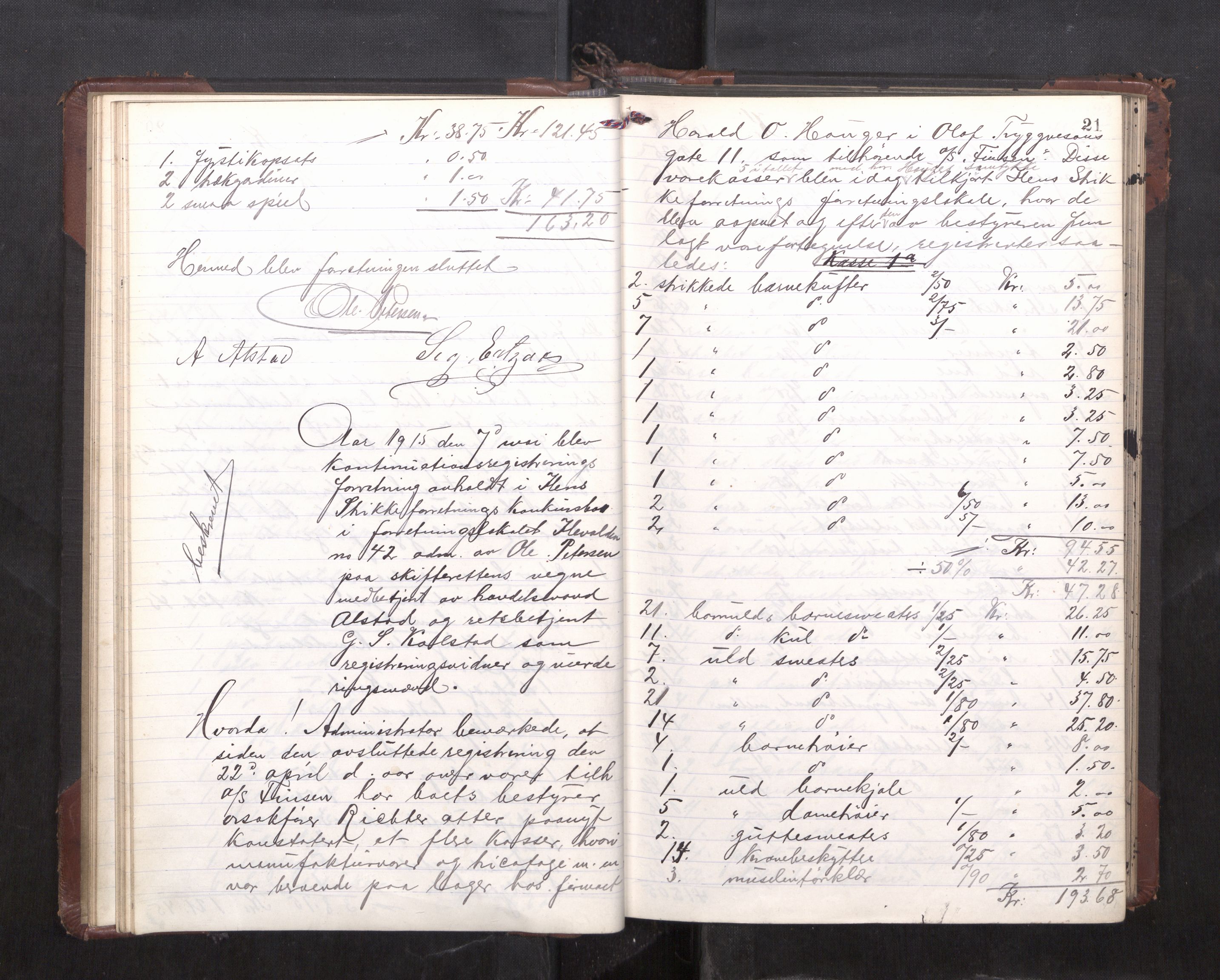 Trondheim byfogd, AV/SAT-A-0003/1/3/3C/L0036: Skifteregistreringsprotokoll - 14/4-24/9. (u/ register), 1915-1918, p. 21