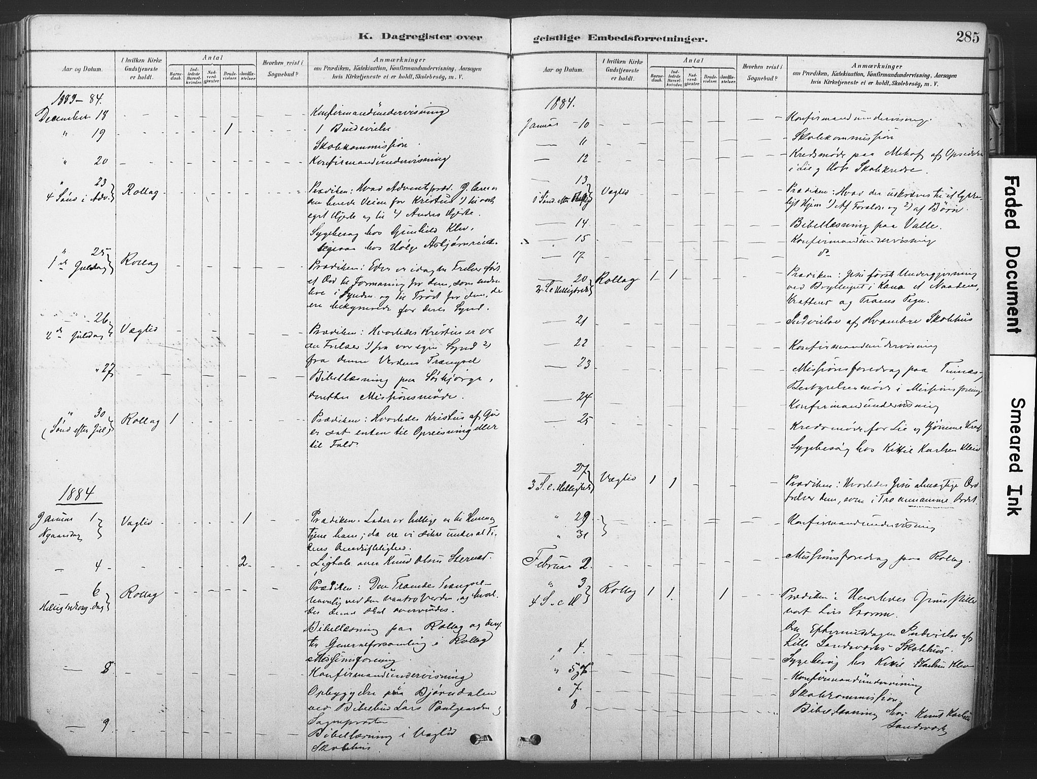 Rollag kirkebøker, SAKO/A-240/F/Fa/L0011: Parish register (official) no. I 11, 1878-1902, p. 285