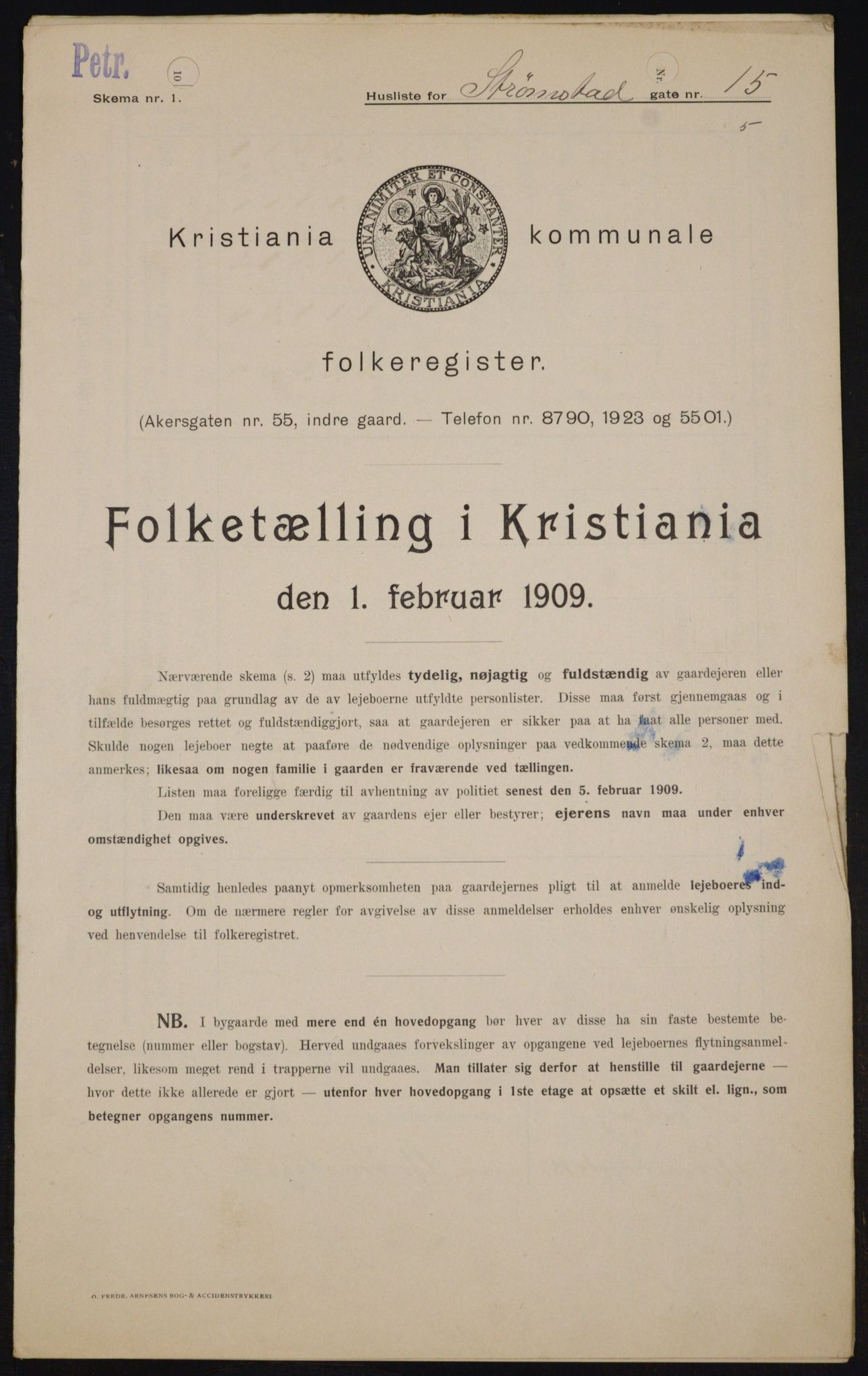 OBA, Municipal Census 1909 for Kristiania, 1909, p. 94036
