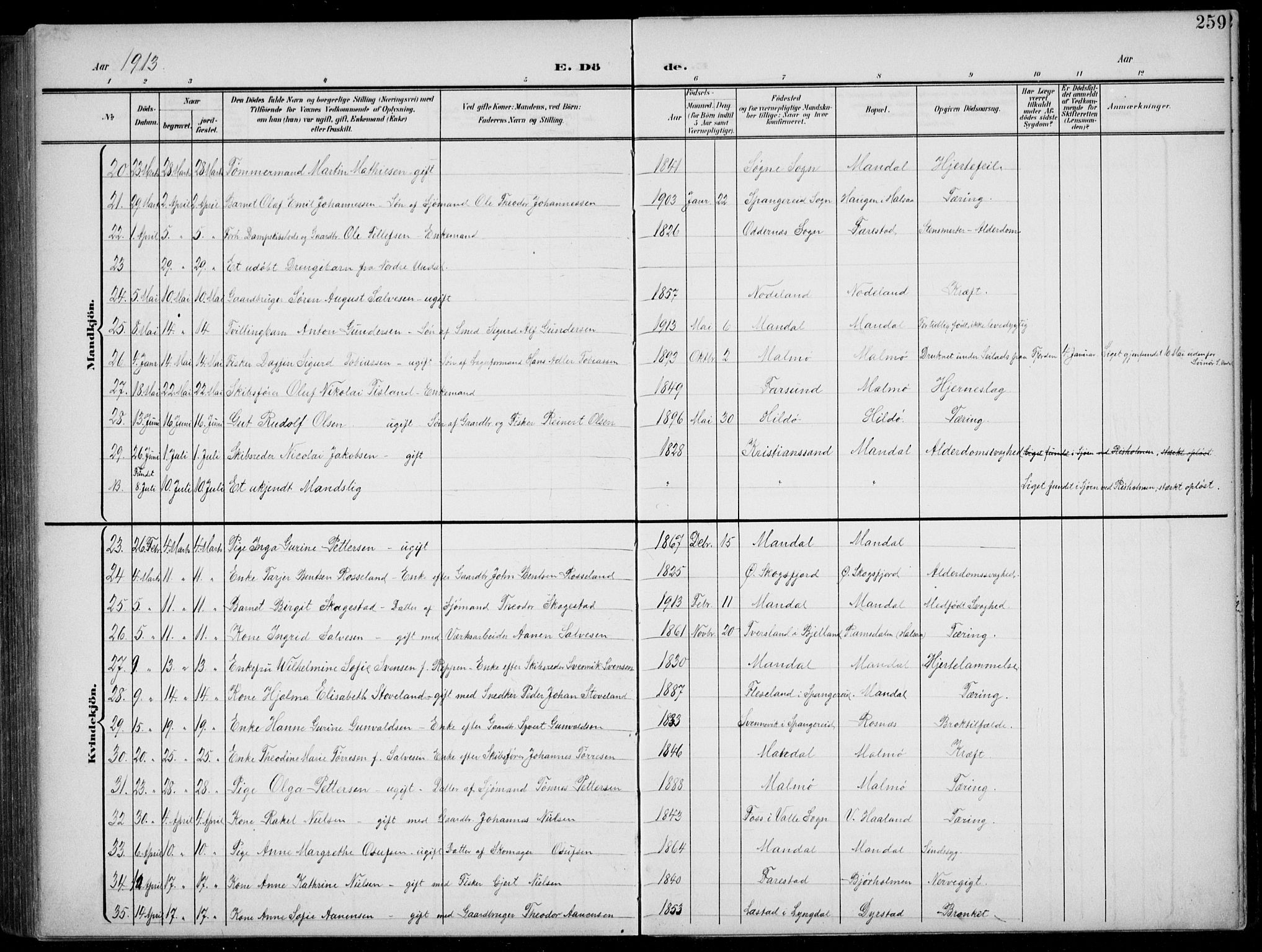 Mandal sokneprestkontor, AV/SAK-1111-0030/F/Fb/Fba/L0012: Parish register (copy) no. B 6, 1899-1918, p. 259