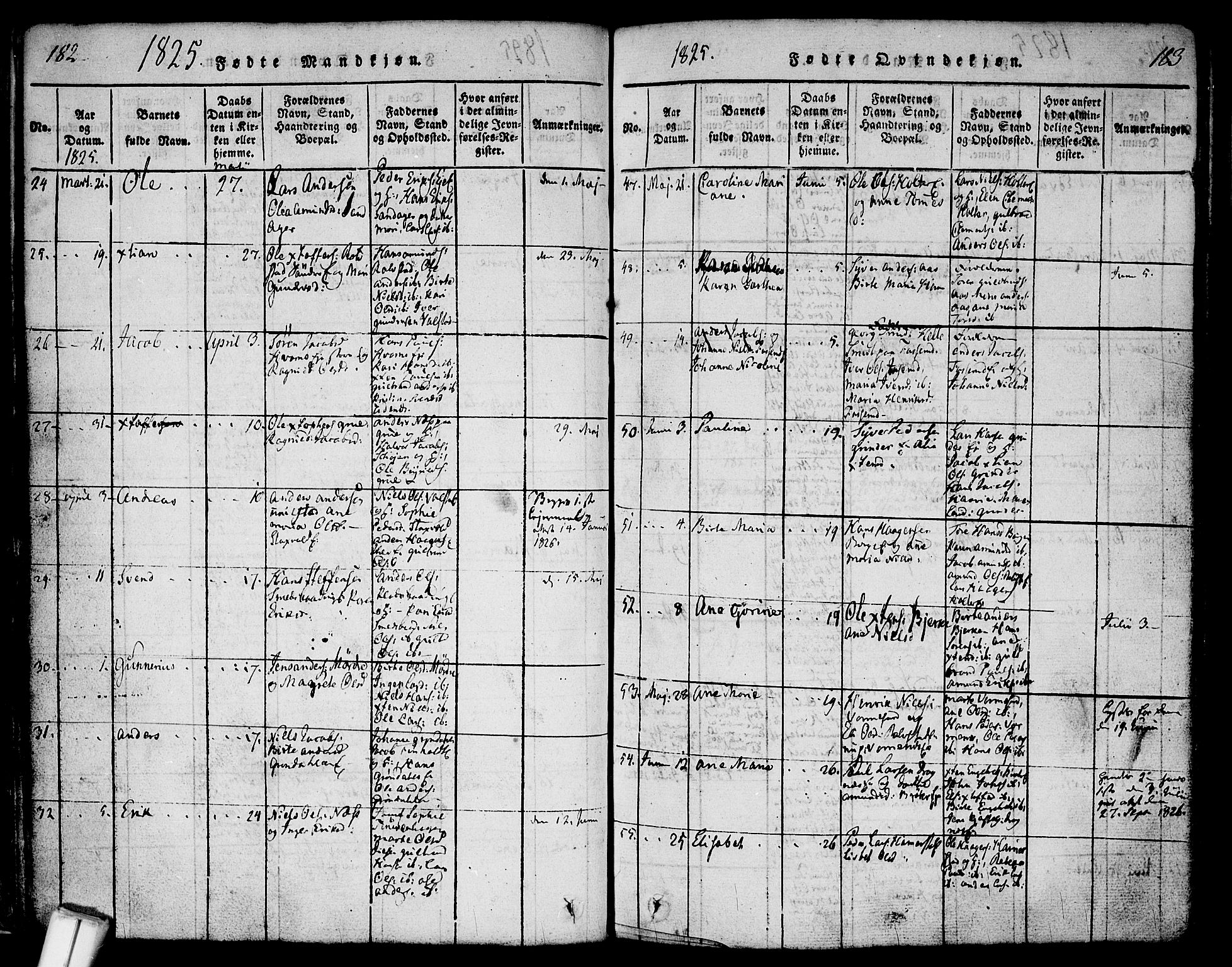 Nes prestekontor Kirkebøker, AV/SAO-A-10410/F/Fa/L0005: Parish register (official) no. I 5, 1815-1835, p. 182-183