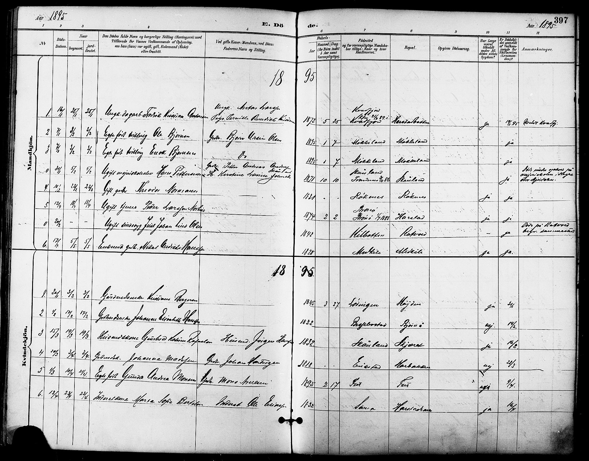 Trondenes sokneprestkontor, AV/SATØ-S-1319/H/Ha/L0016kirke: Parish register (official) no. 16, 1890-1898, p. 397