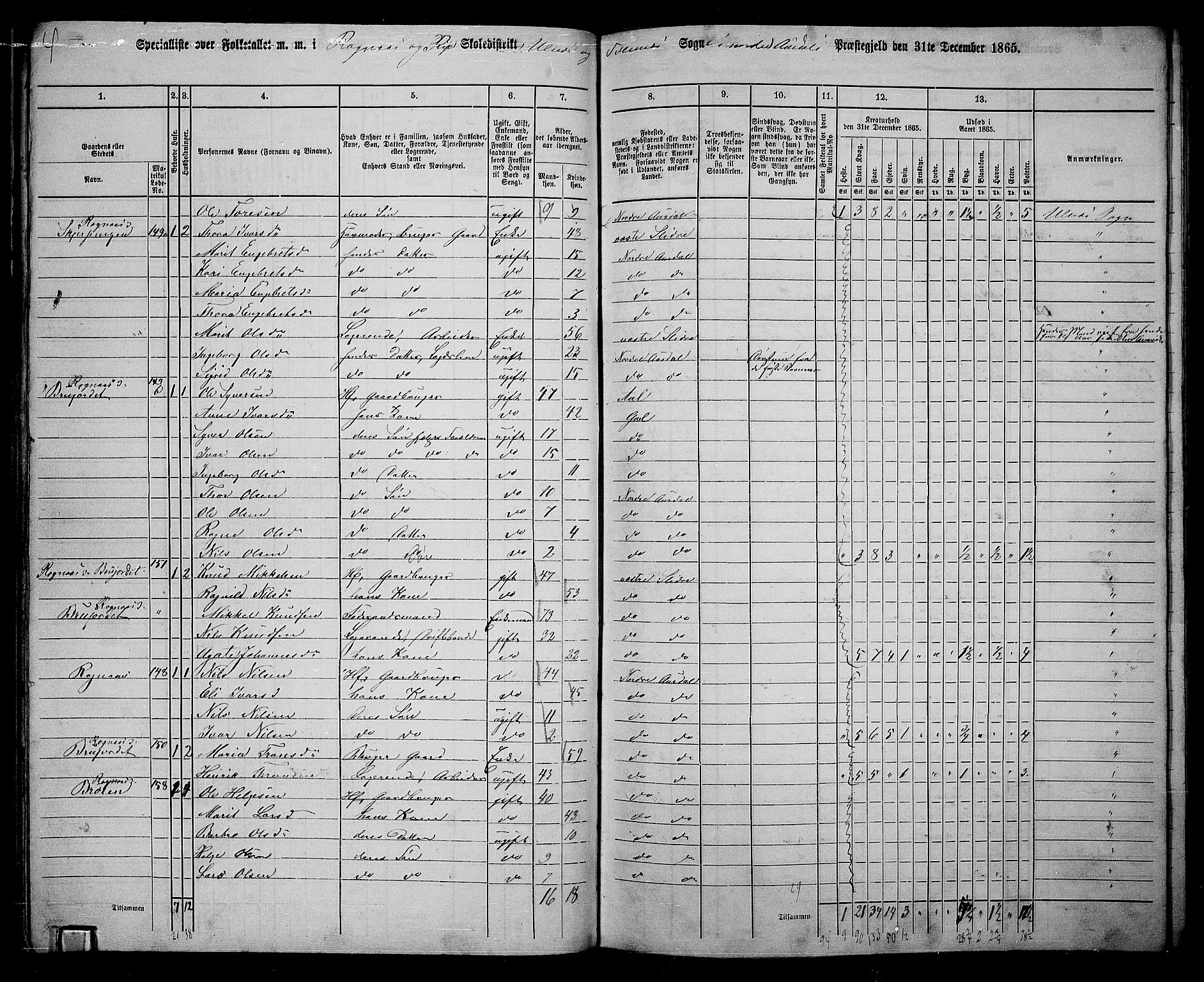 RA, 1865 census for Nord-Aurdal, 1865, p. 148