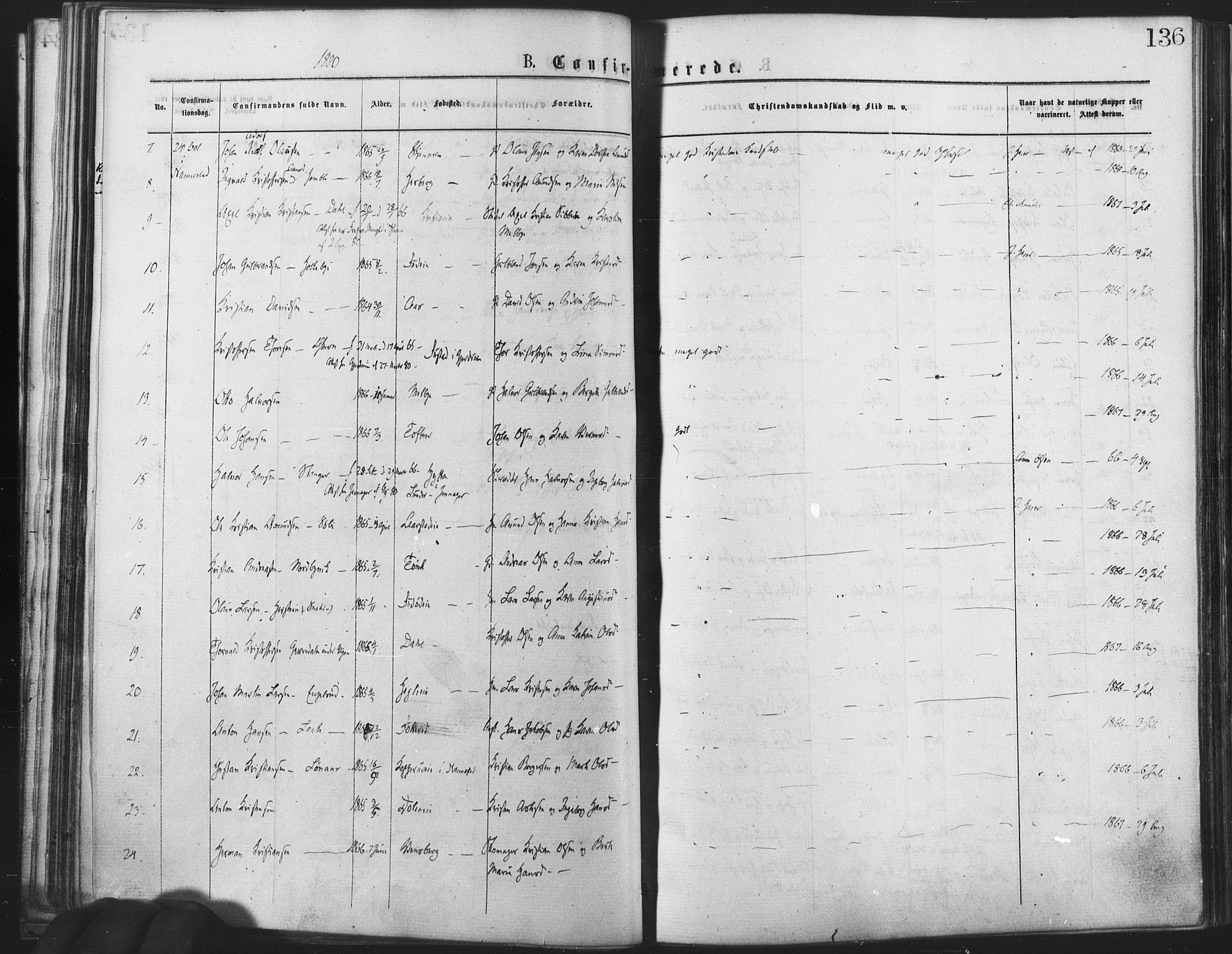 Nannestad prestekontor Kirkebøker, SAO/A-10414a/F/Fa/L0013: Parish register (official) no. I 13, 1873-1880, p. 136