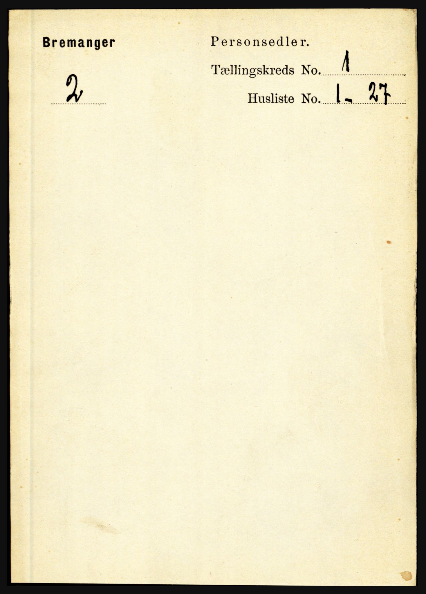 RA, 1891 census for 1438 Bremanger, 1891, p. 98