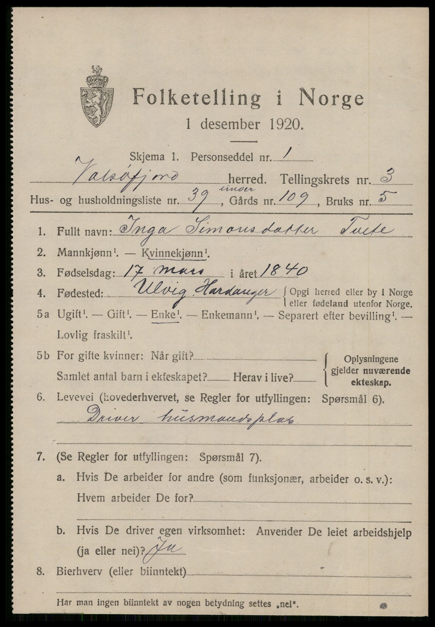 SAT, 1920 census for Valsøyfjord, 1920, p. 1511